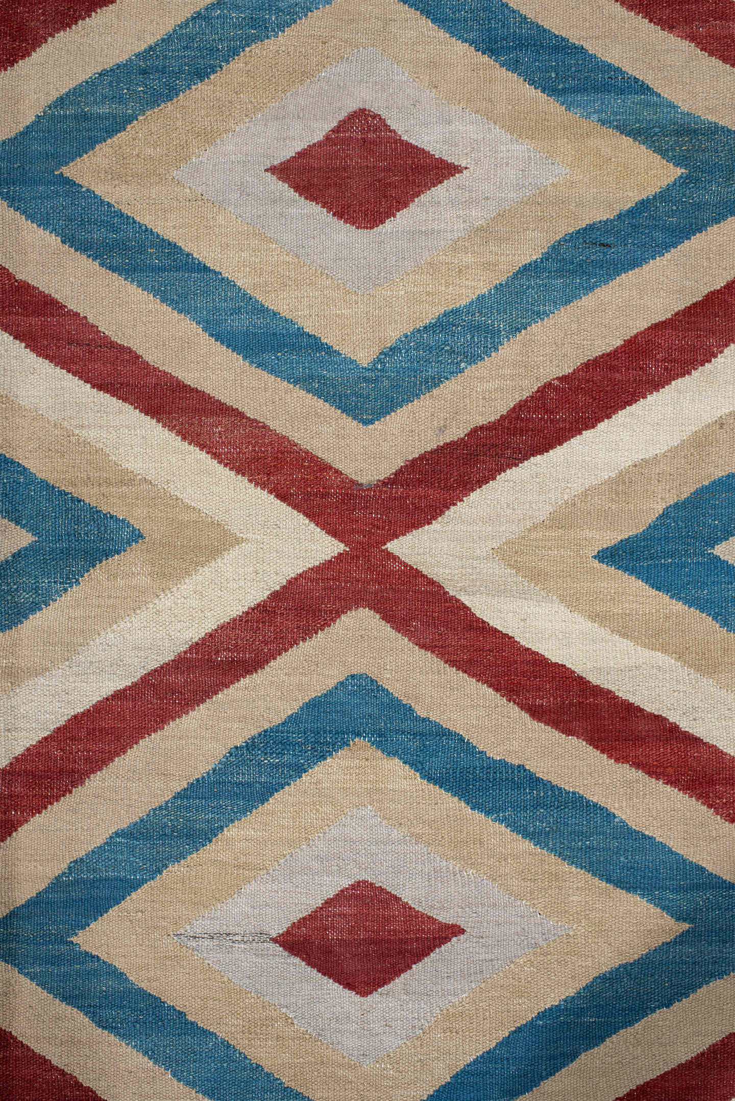 3' x 9' one-of-a-kind handmade vintage Kilim runner rug. Color palette: ivory, sky blue, rust, camel, light gray, light blue