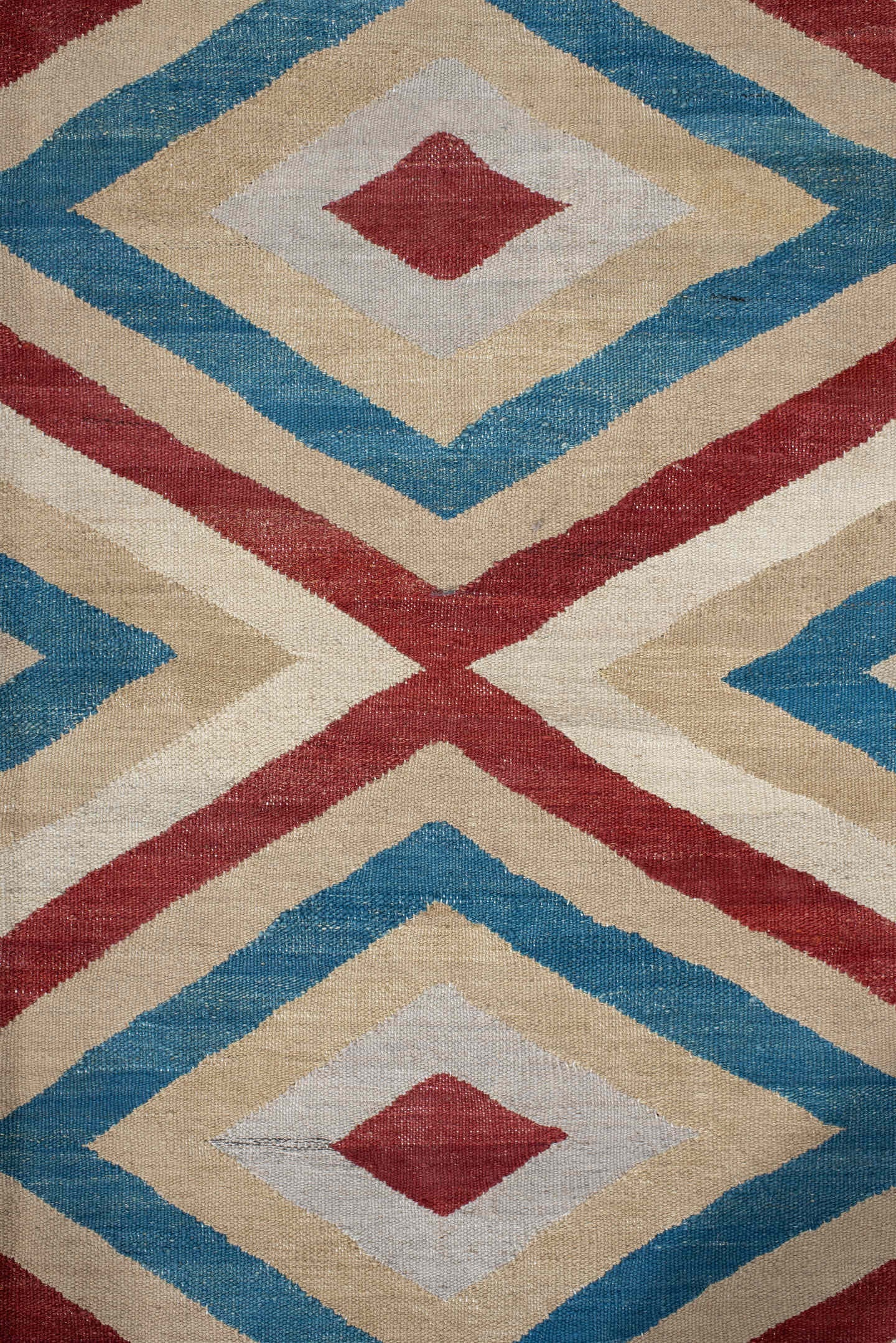 3' x 9' one-of-a-kind handmade vintage Kilim runner rug. Color palette: ivory, sky blue, rust, camel, light gray, light blue