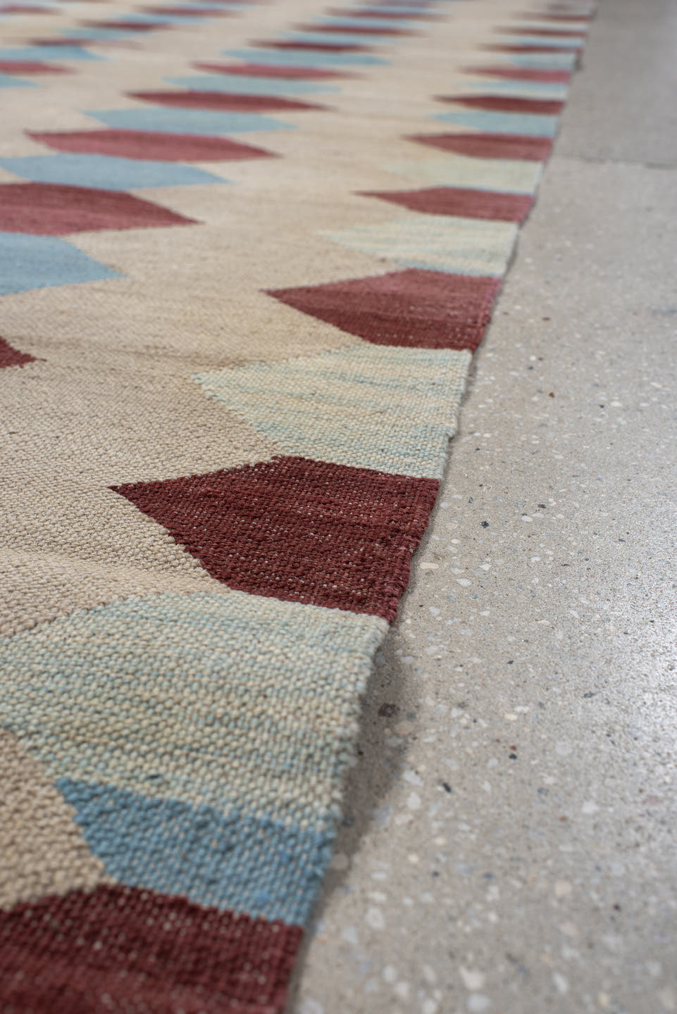 2' x 15' one-of-a-kind handmade vintage Kilim runner rug. Color palette: ivory, burgundy, sky_blue, taupe, light blue, beige