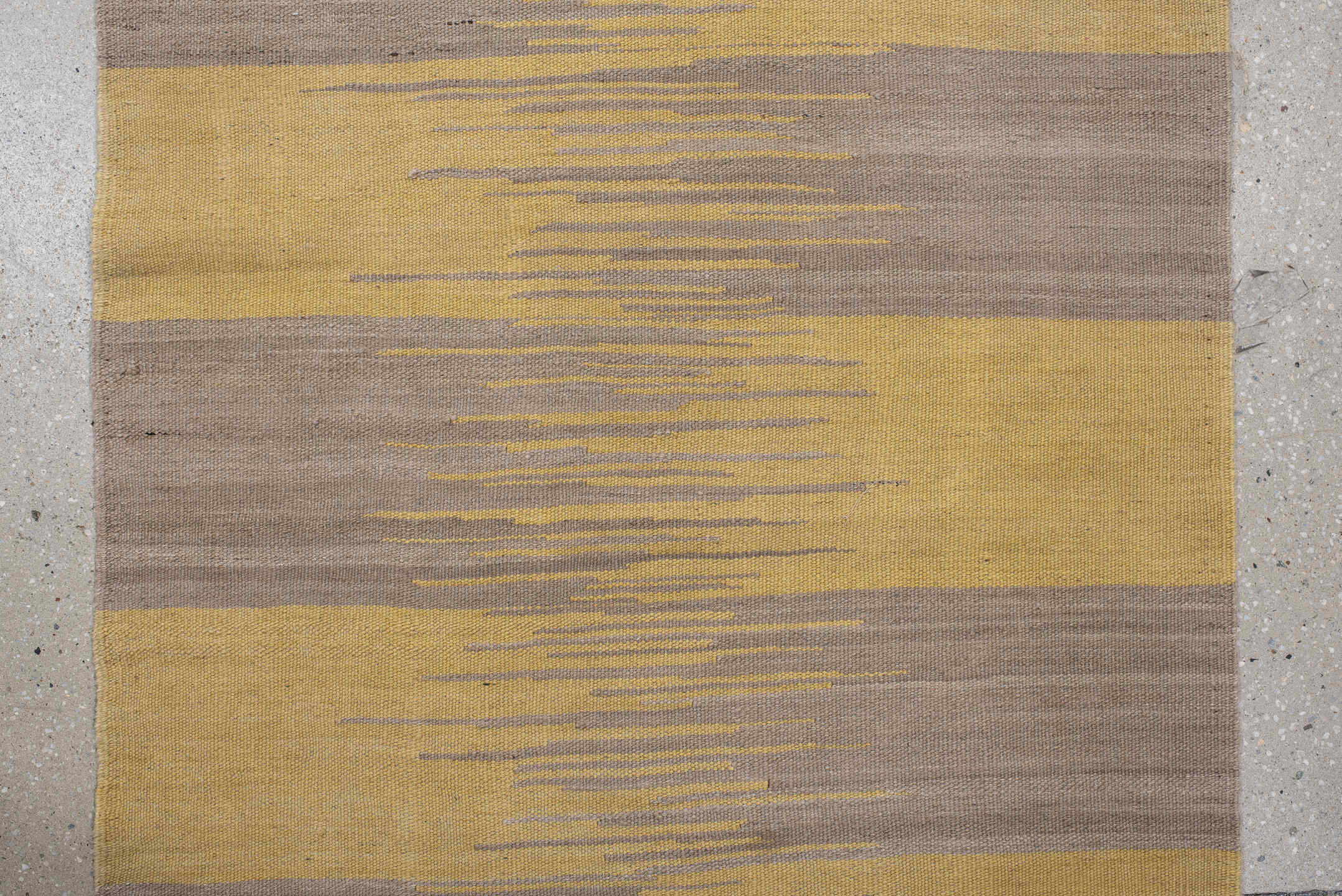2' x 12' one-of-a-kind handmade vintage Kilim runner rug. Color palette: taupe, camel, gold, beige, gray