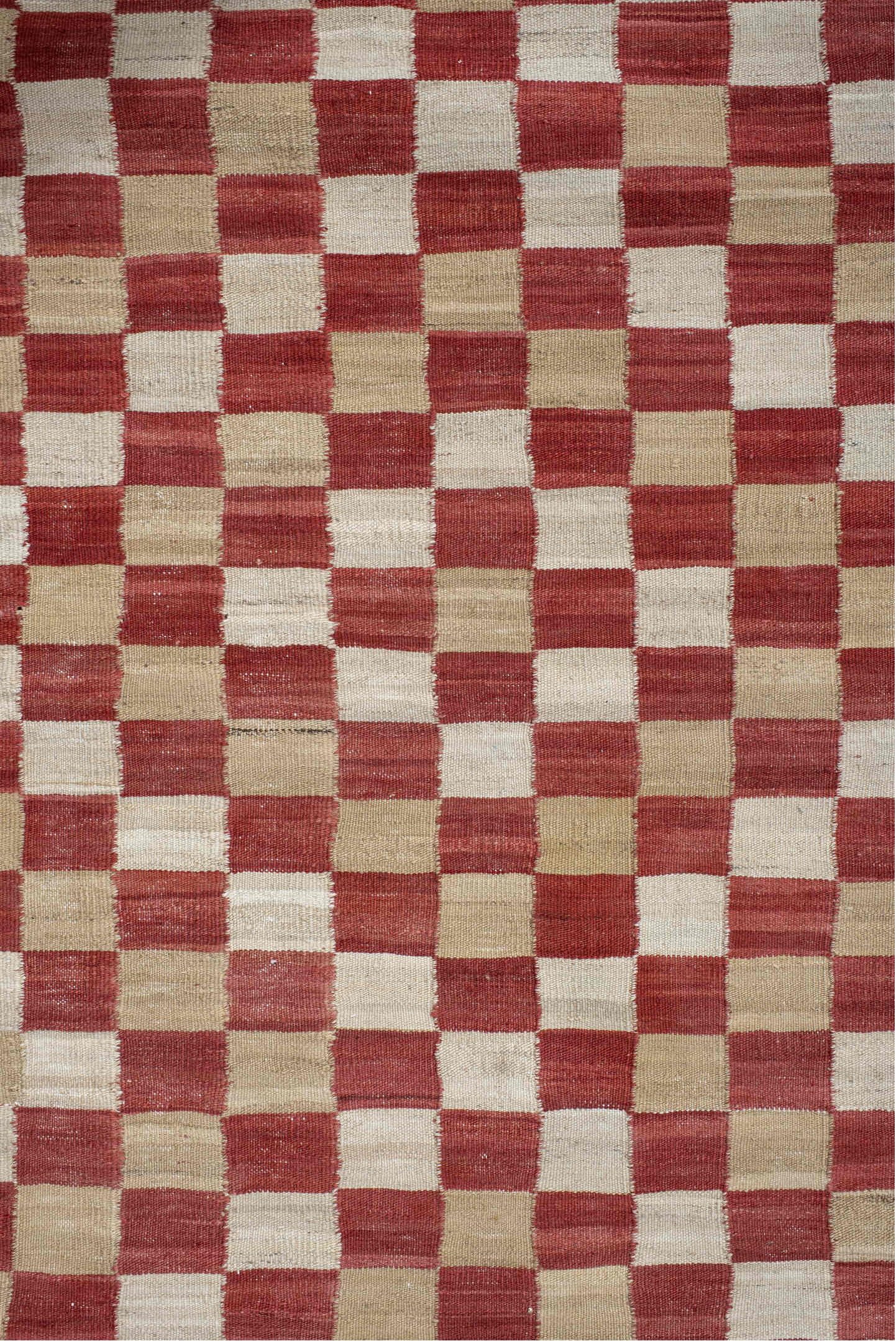 3' x 6' one-of-a-kind handmade vintage Kilim small size rug. Color palette: rust, ivory, beige, terra cotta, terracotta