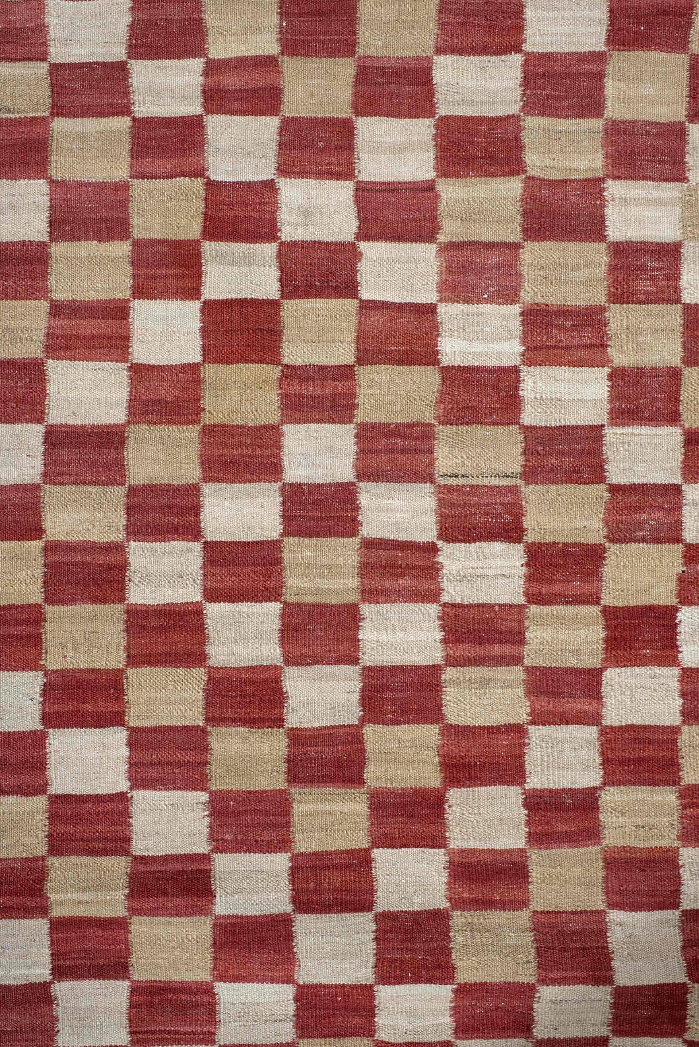 3' x 6' one-of-a-kind handmade vintage Kilim small size rug. Color palette: rust, ivory, beige, terra cotta, terracotta