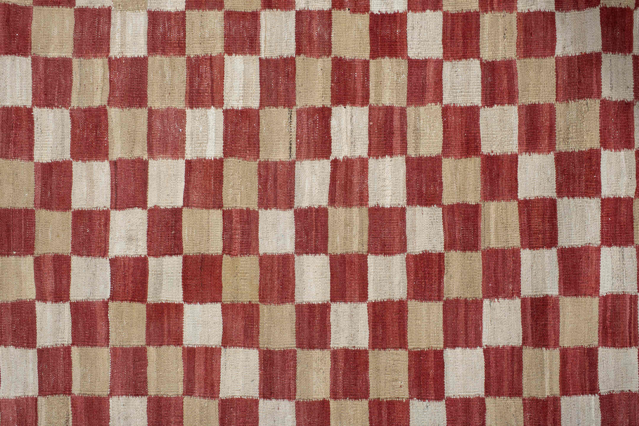 3' x 6' one-of-a-kind handmade vintage Kilim small size rug. Color palette: pink, red, brown, off-white, gray, orange