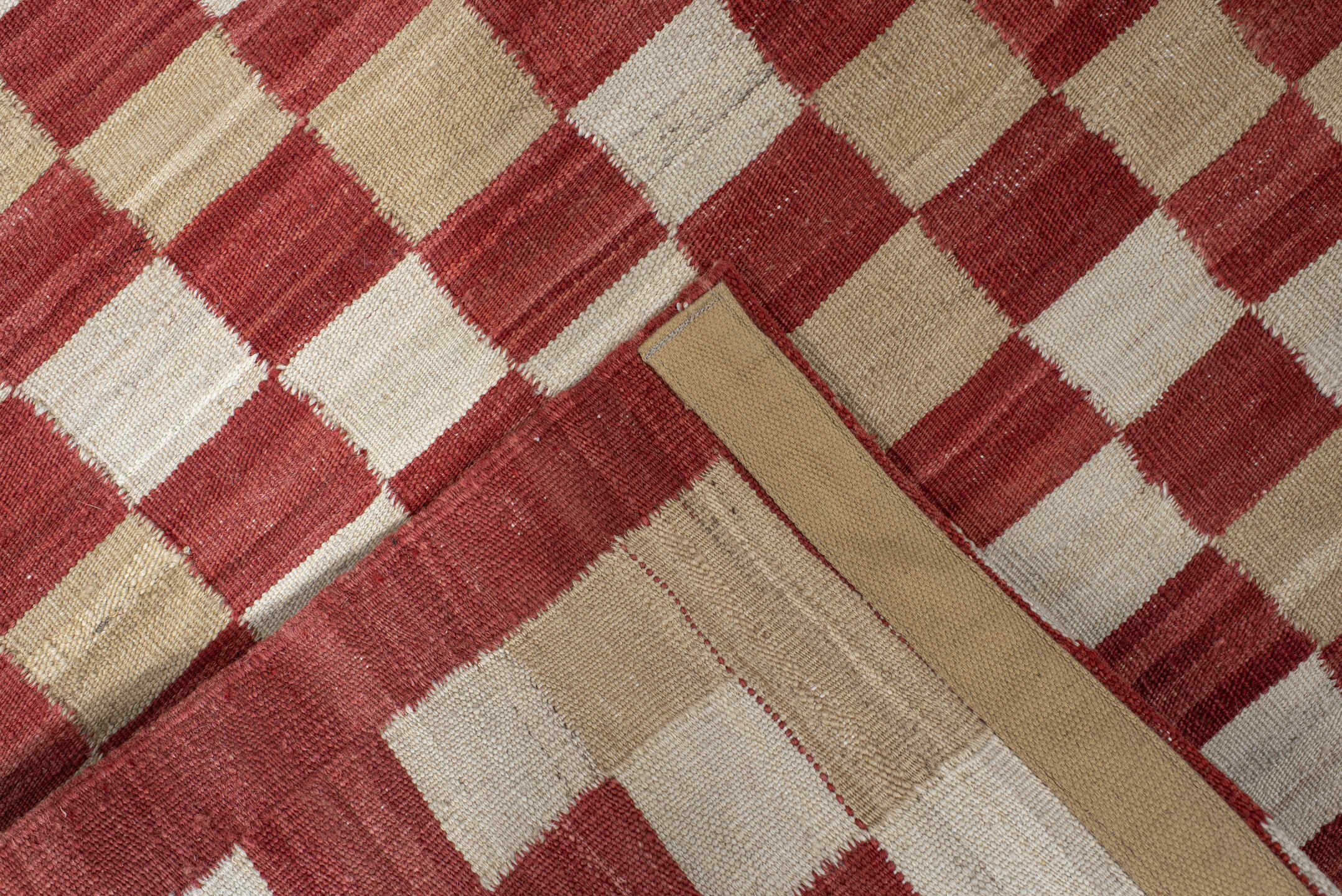 3' x 6' one-of-a-kind handmade vintage Kilim small size rug. Color palette: rust, ivory, beige, terra cotta, terracotta