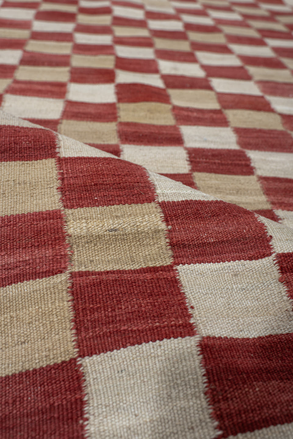 3' x 6' one-of-a-kind handmade vintage Kilim small size rug. Color palette: rust, ivory, beige, terra cotta, terracotta