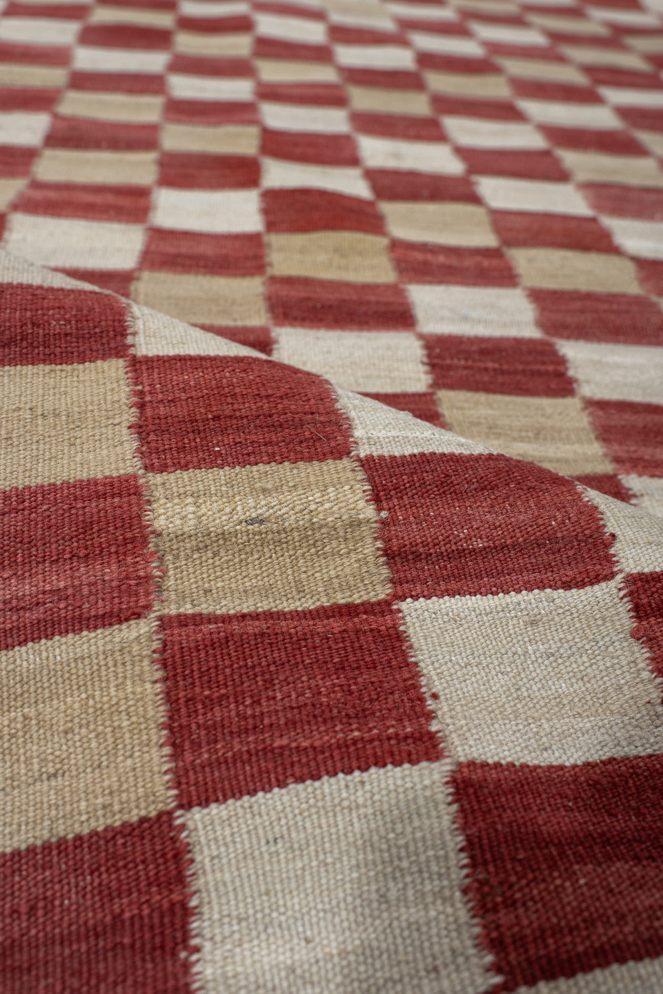3' x 6' one-of-a-kind handmade vintage Kilim small size rug. Color palette: rust, ivory, beige, terra cotta, terracotta