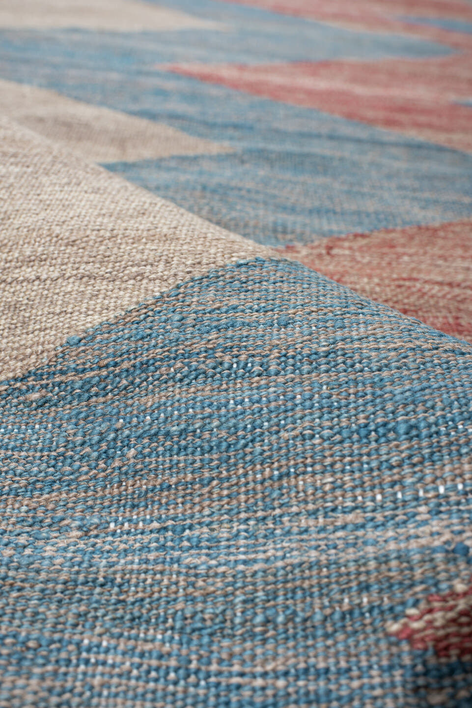 2' x 6' one-of-a-kind handmade vintage Kilim runner rug. Color palette: ivory, sky blue, rust, orange, olive, gray