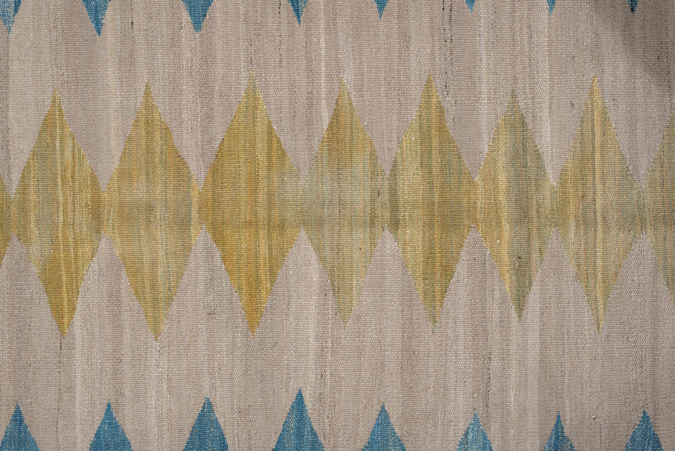 2' x 9' one-of-a-kind handmade vintage Kilim runner rug. Color palette: arapawa, blue, brown, dim gray, gray, light gray