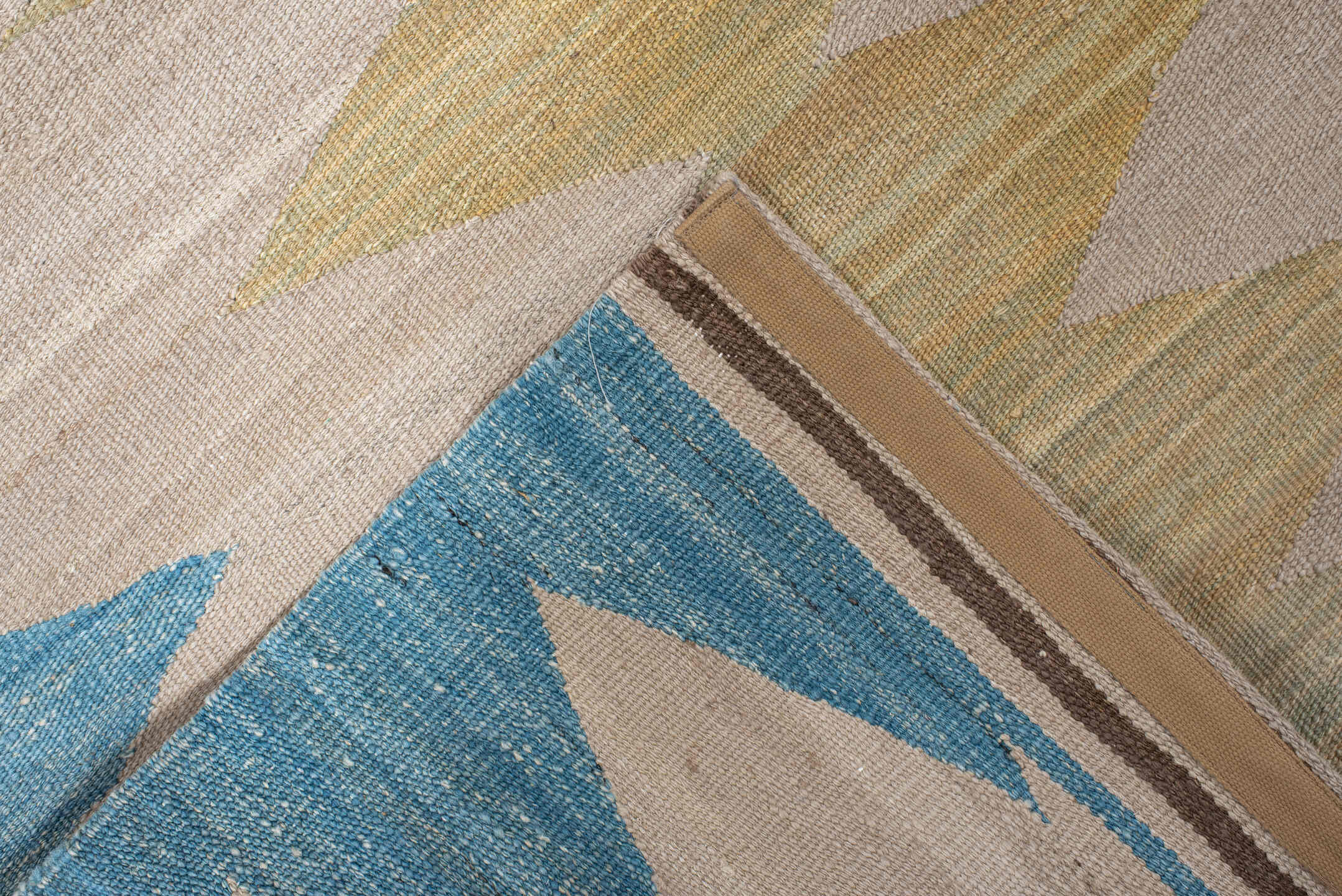 2' x 9' one-of-a-kind handmade vintage Kilim runner rug. Color palette: ivory, sky blue, gold, taupe, brown, light blue