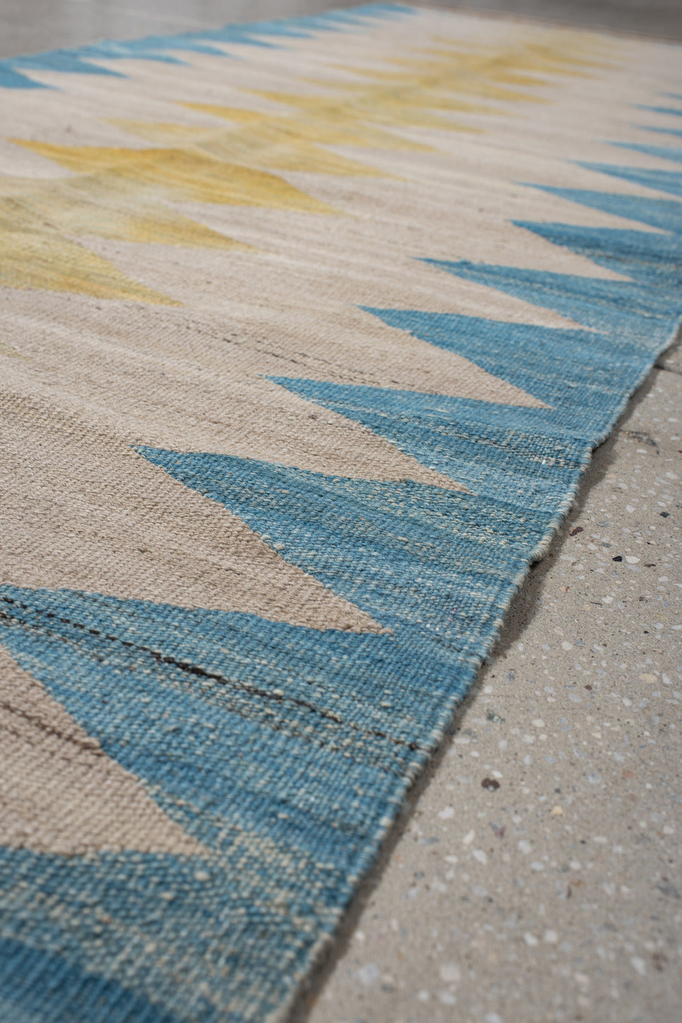 2' x 9' one-of-a-kind handmade vintage Kilim runner rug. Color palette: ivory, sky blue, gold, taupe, brown, light blue