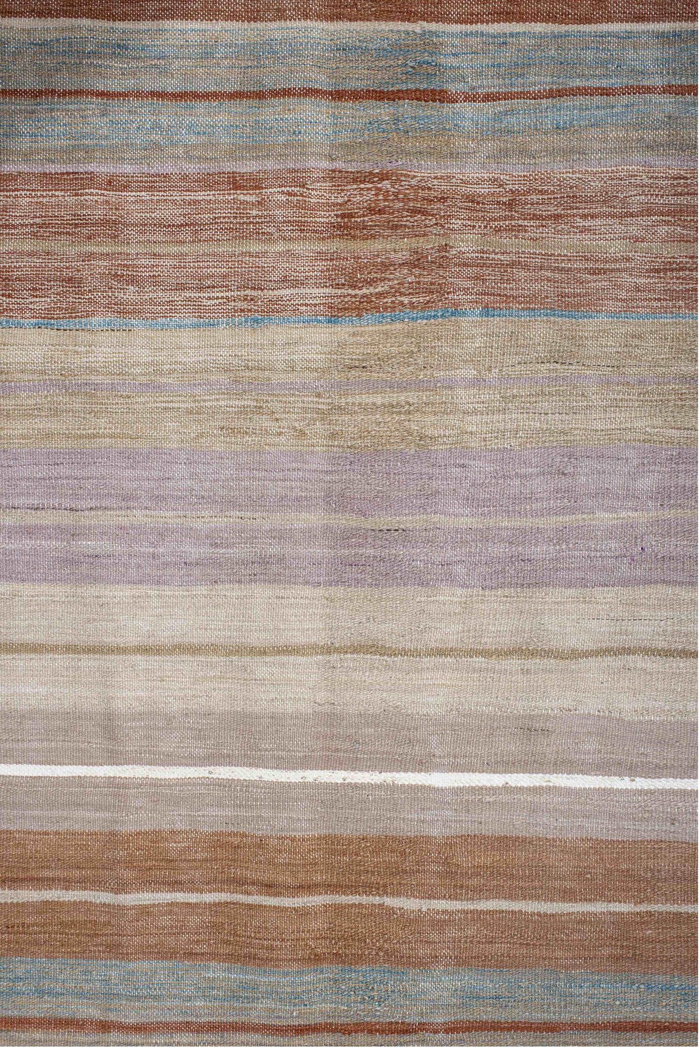 3' x 9' one-of-a-kind handmade vintage Kilim runner rug. Color palette: ivory, rust, taupe, sky_blue, lavender, beige