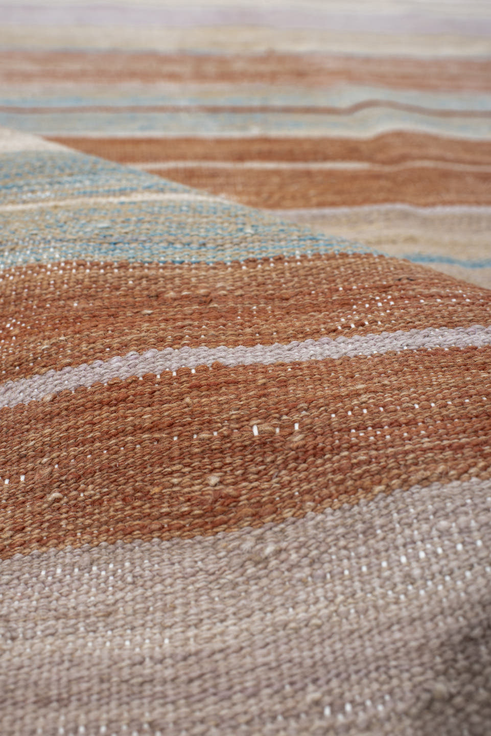 3' x 9' one-of-a-kind handmade vintage Kilim runner rug. Color palette: ivory, rust, taupe, sky_blue, lavender, beige