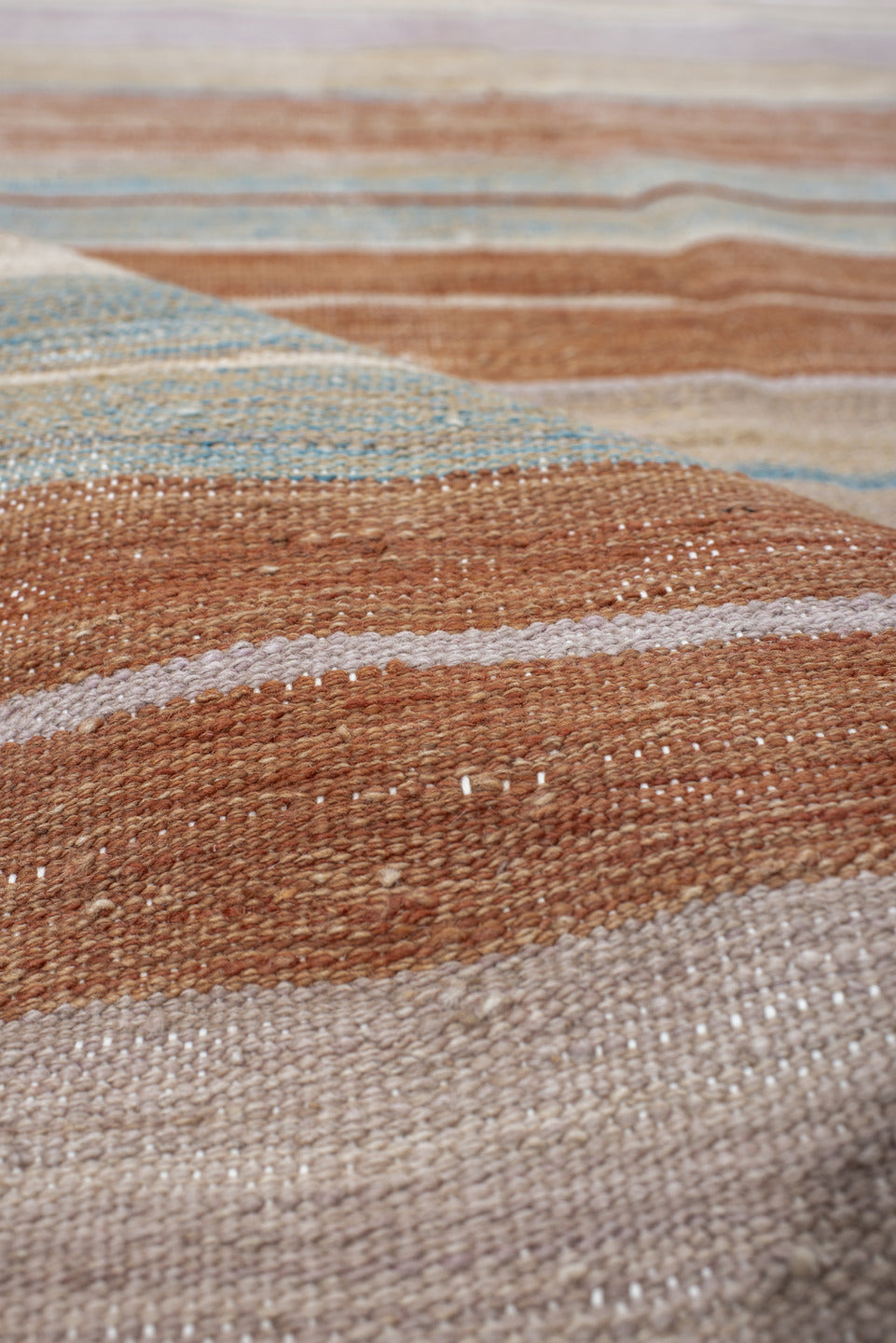 3' x 9' one-of-a-kind handmade vintage Kilim runner rug. Color palette: ivory, rust, taupe, sky_blue, lavender, beige