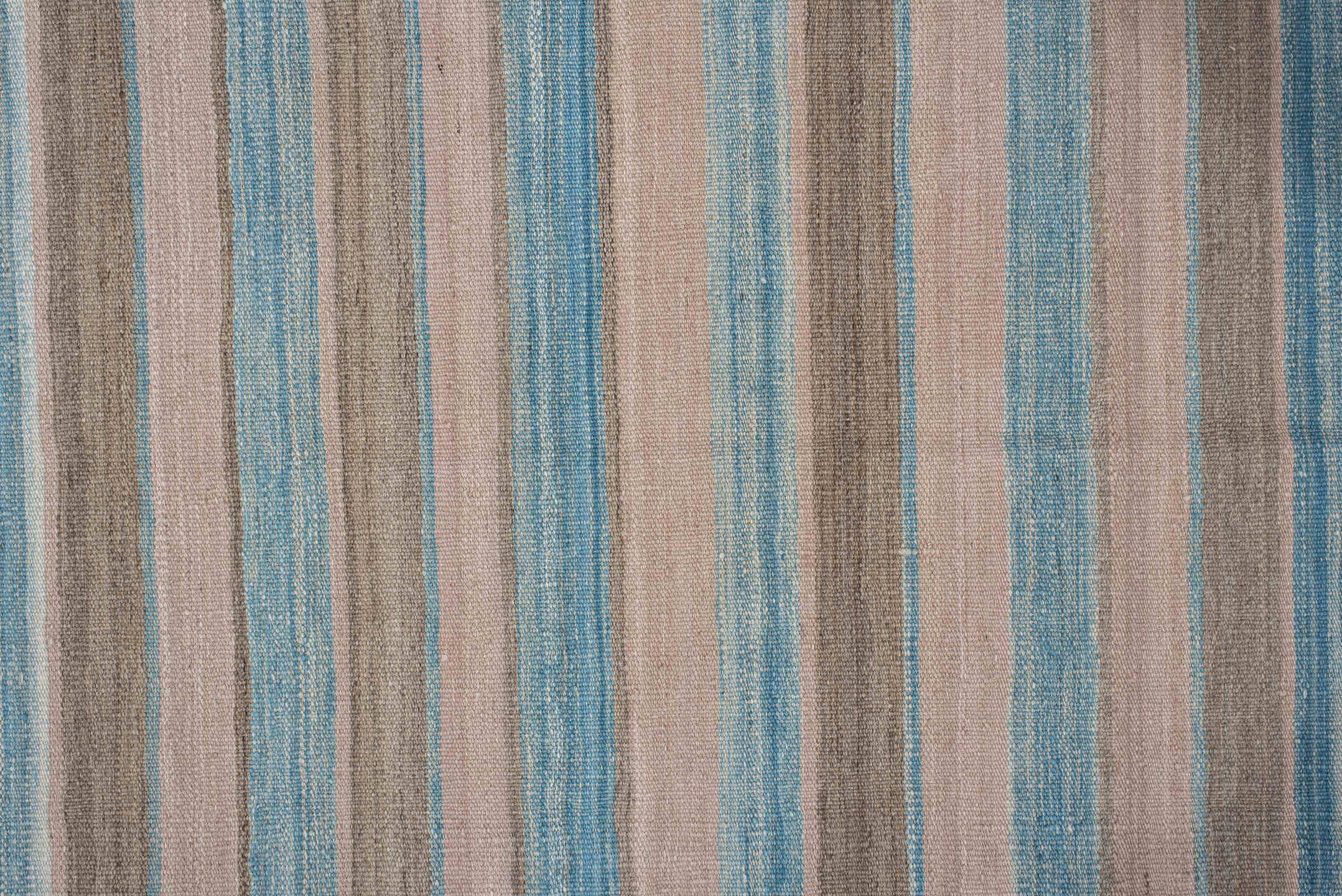 3' x 11' one-of-a-kind handmade vintage Kilim runner rug. Color palette: blue, brown, dark gray, dim gray, gainsboro, gray