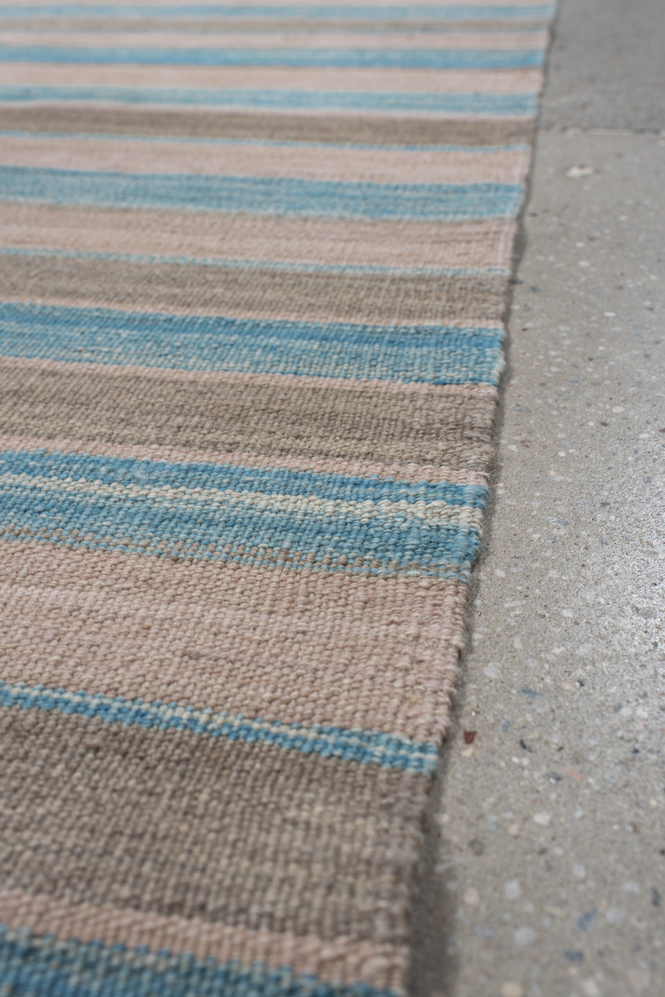 3' x 11' one-of-a-kind handmade vintage Kilim runner rug. Color palette: ivory, sky blue, taupe, beige, light blue, gray