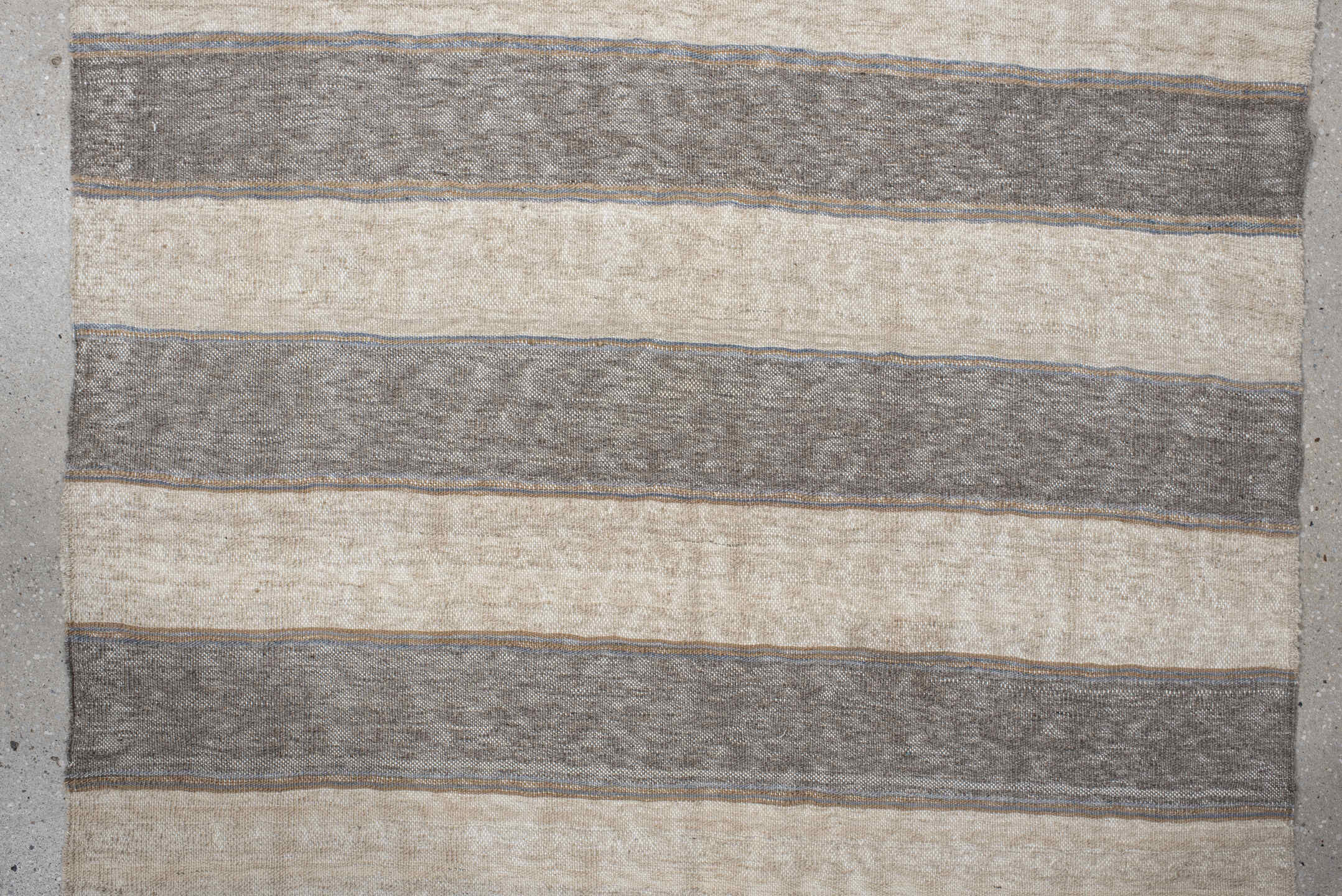 3' x 11' one-of-a-kind handmade vintage Kilim runner rug. Color palette: ivory, taupe, gray, cream, beige