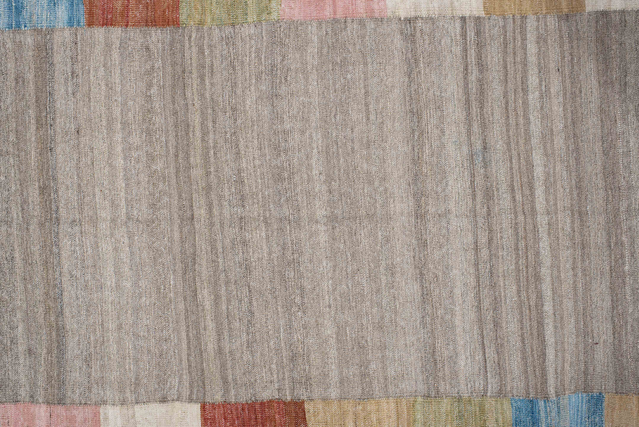 3' x 12' one-of-a-kind handmade vintage Kilim runner rug. Color palette: blue, gray, light blue, light gray, pink