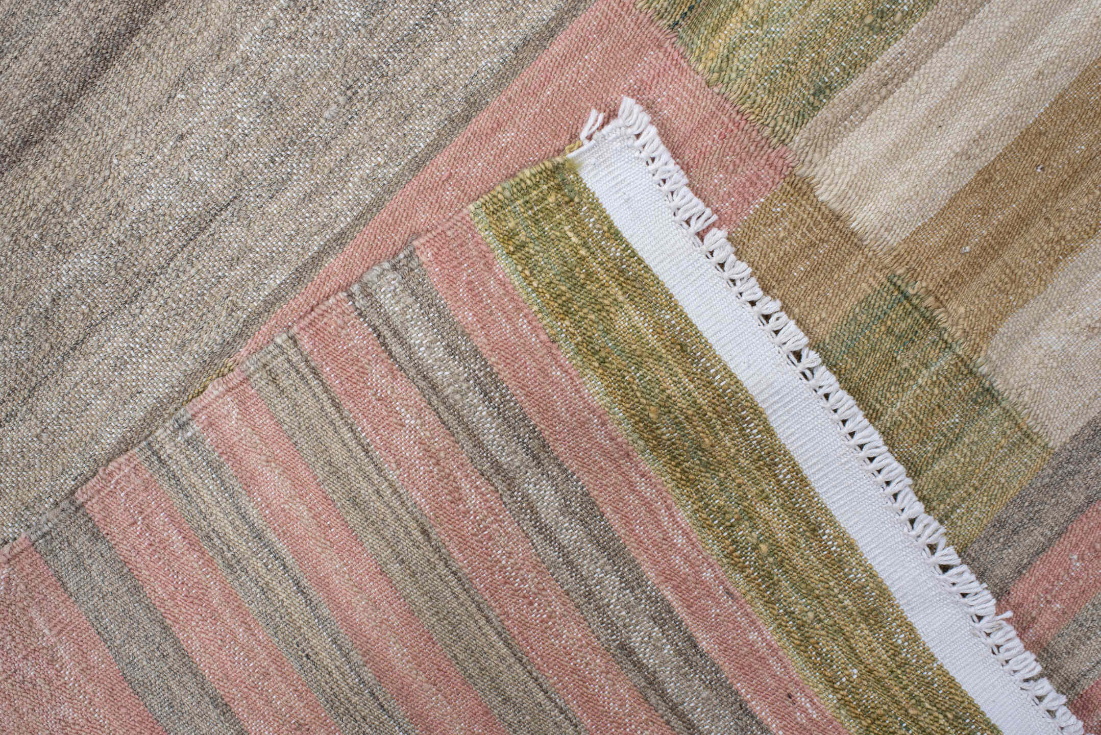 3' x 12' one-of-a-kind handmade vintage Kilim runner rug. Color palette: blue, gray, light blue, light gray, pink