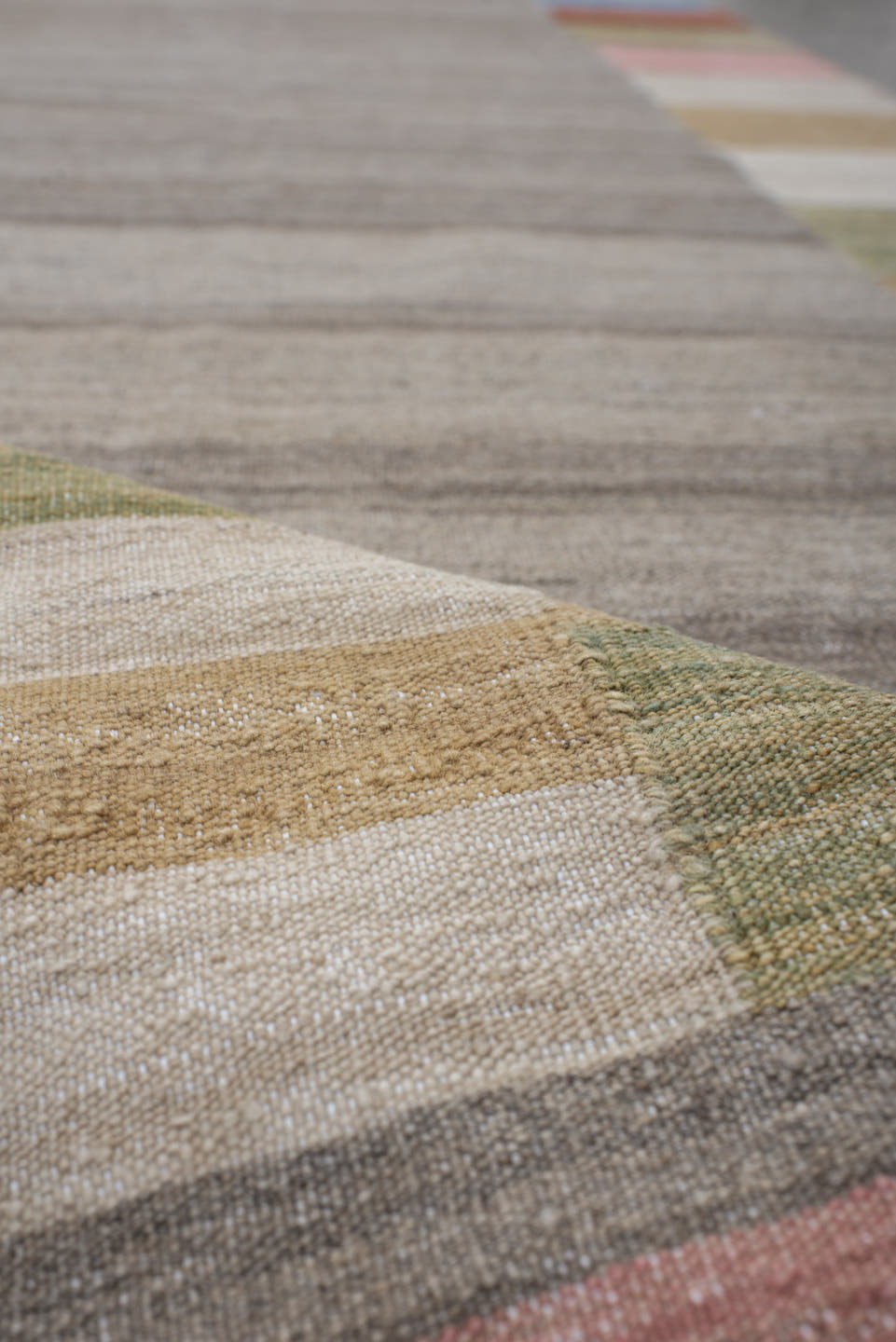 3' x 12' one-of-a-kind handmade vintage Kilim runner rug. Color palette: taupe, blush, olive, ivory, sky_blue, camel, rust