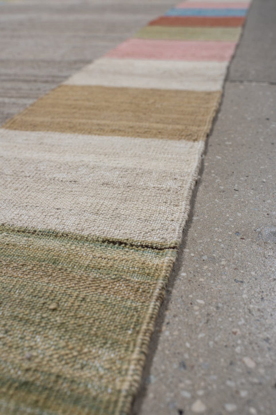 3' x 12' one-of-a-kind handmade vintage Kilim runner rug. Color palette: taupe, blush, olive, ivory, sky_blue, camel, rust