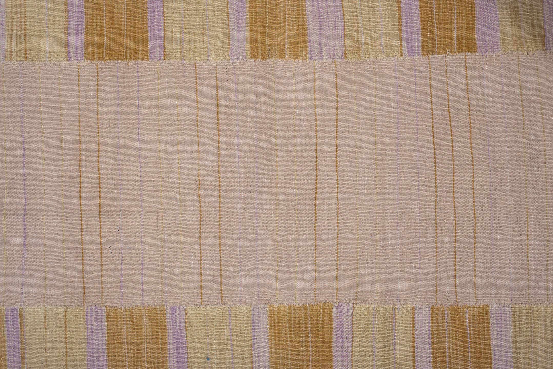 2' x 10' one-of-a-kind handmade vintage Kilim runner rug. Color palette: brown, gray, light gray, pink