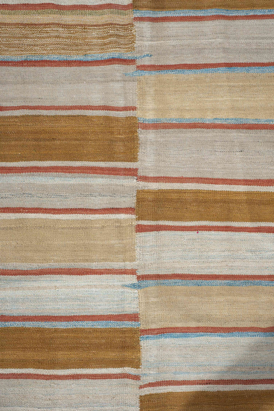 3' x 10' one-of-a-kind handmade vintage Kilim runner rug. Color palette: ivory, camel, tan, rust, pale_blue, beige