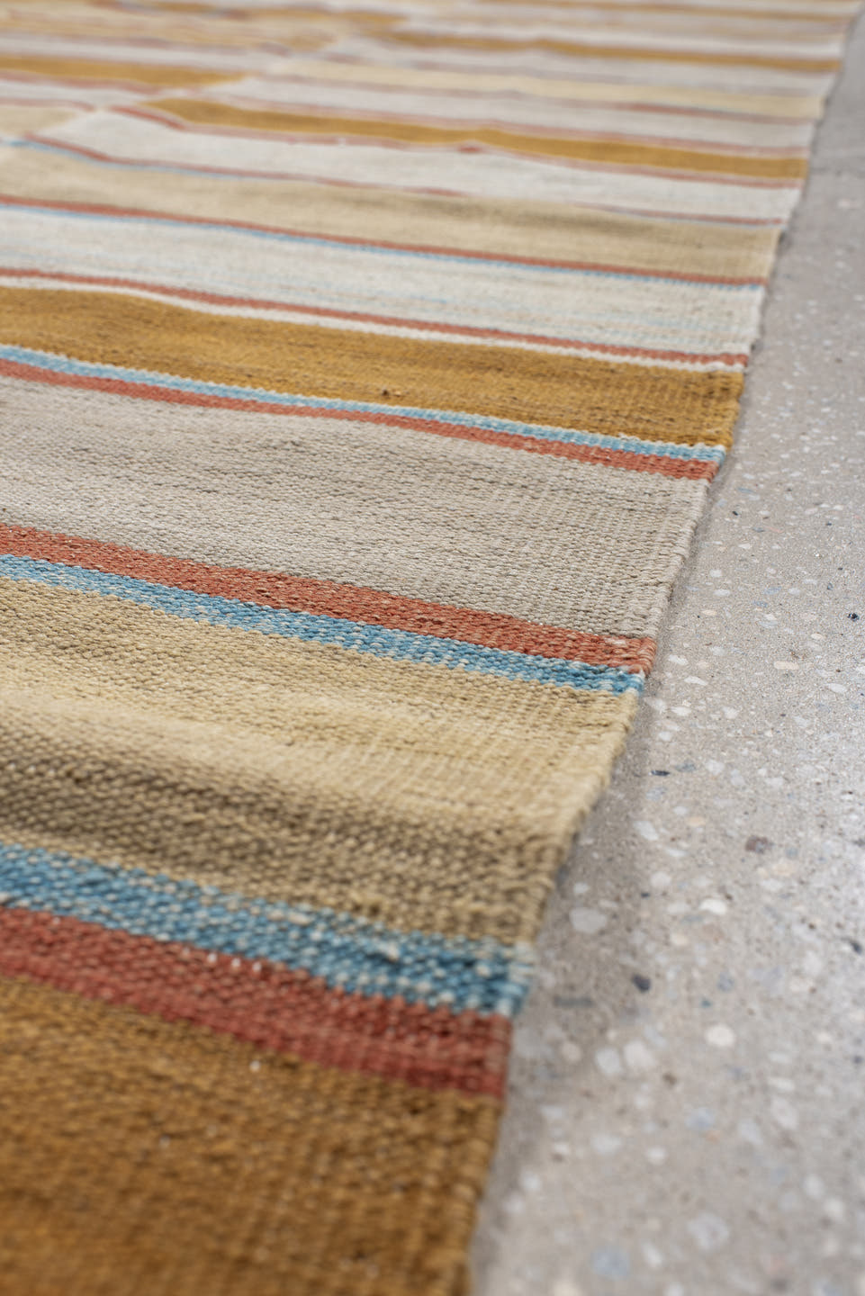 3' x 10' one-of-a-kind handmade vintage Kilim runner rug. Color palette: ivory, camel, tan, rust, pale_blue, beige