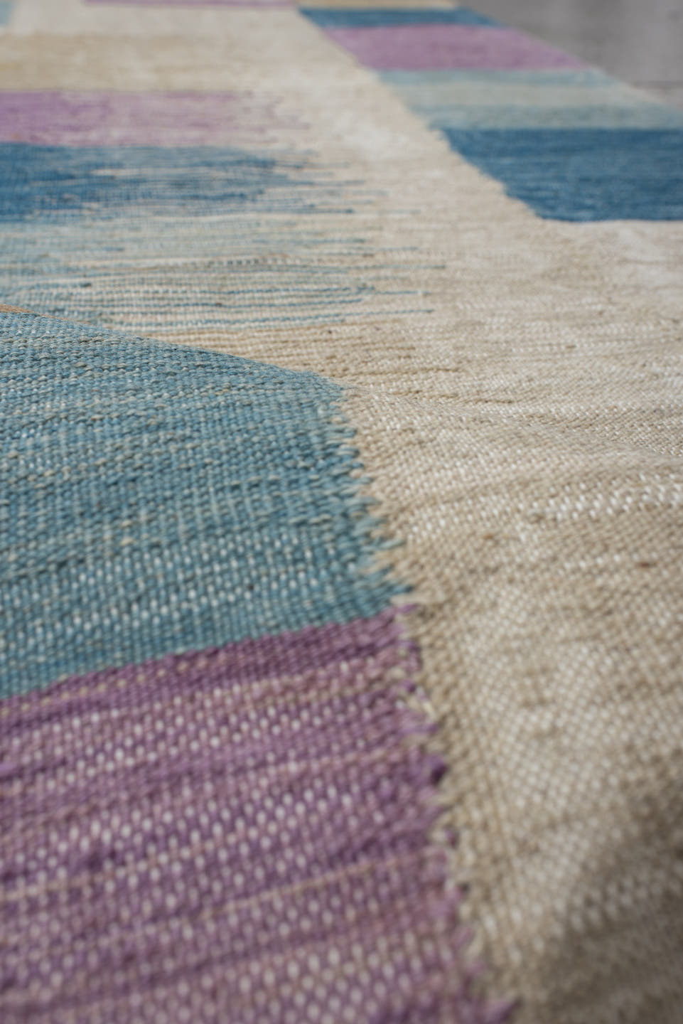2' x 9' one-of-a-kind handmade vintage Kilim runner rug. Color palette: ivory, blue, lavender, light_blue, gray, beige