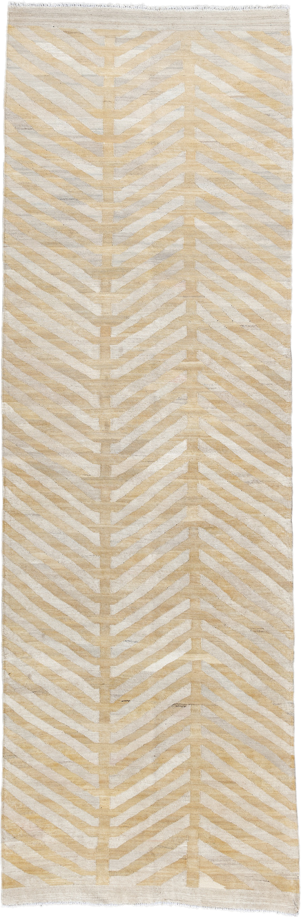 3' x 9' one-of-a-kind handmade vintage Kilim runner rug. Color palette: ivory, beige, cream, tan