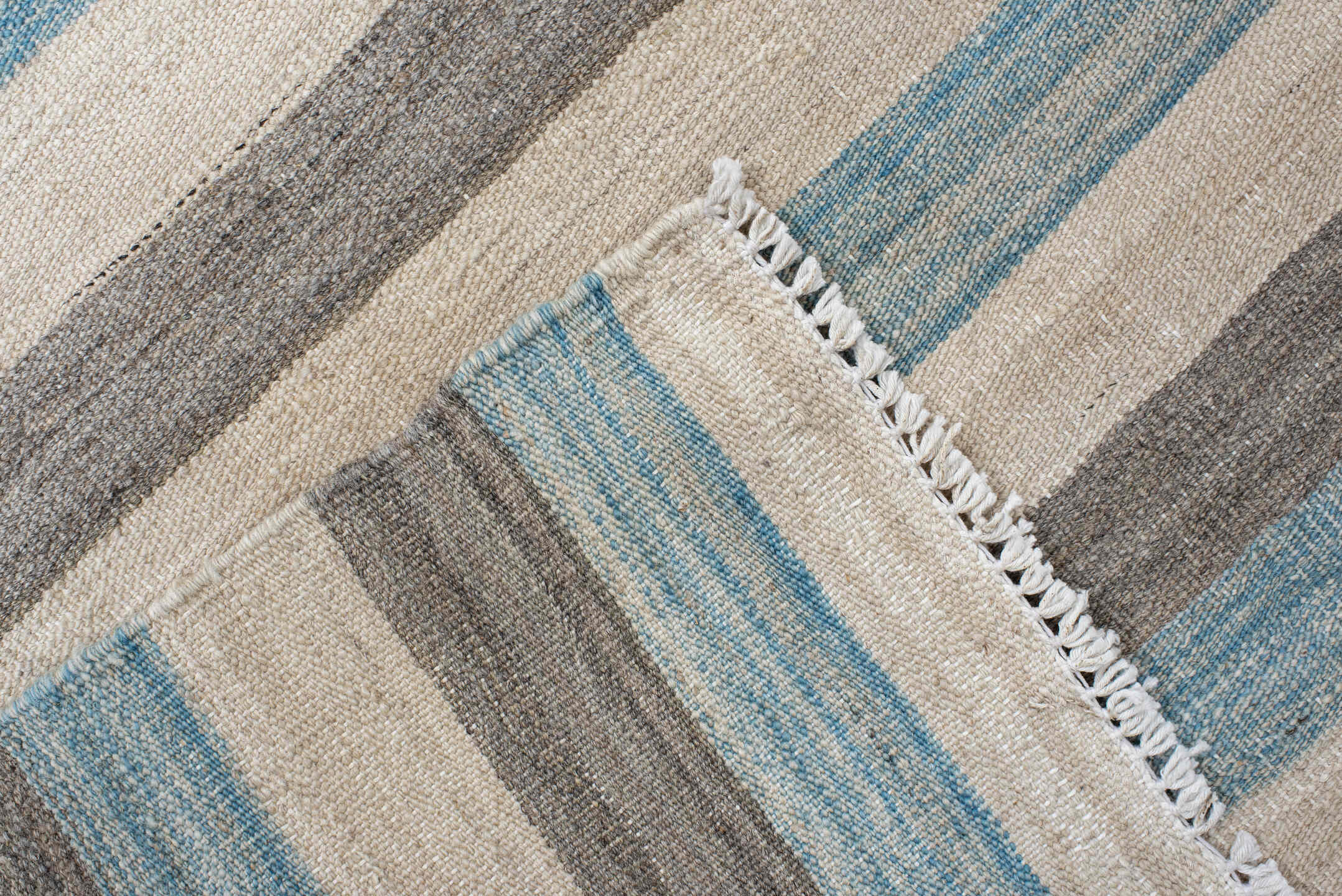 3' x 9' one-of-a-kind handmade vintage Kilim runner rug. Color palette: ivory, charcoal, sky_blue, taupe, gray, black