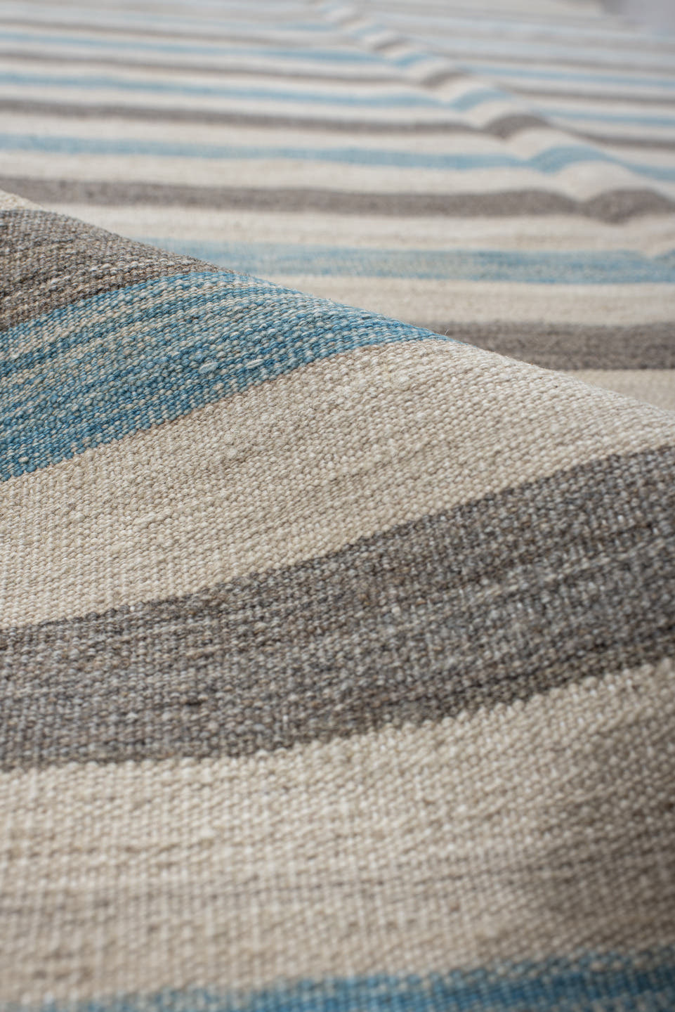 3' x 9' one-of-a-kind handmade vintage Kilim runner rug. Color palette: ivory, charcoal, sky_blue, taupe, gray, black