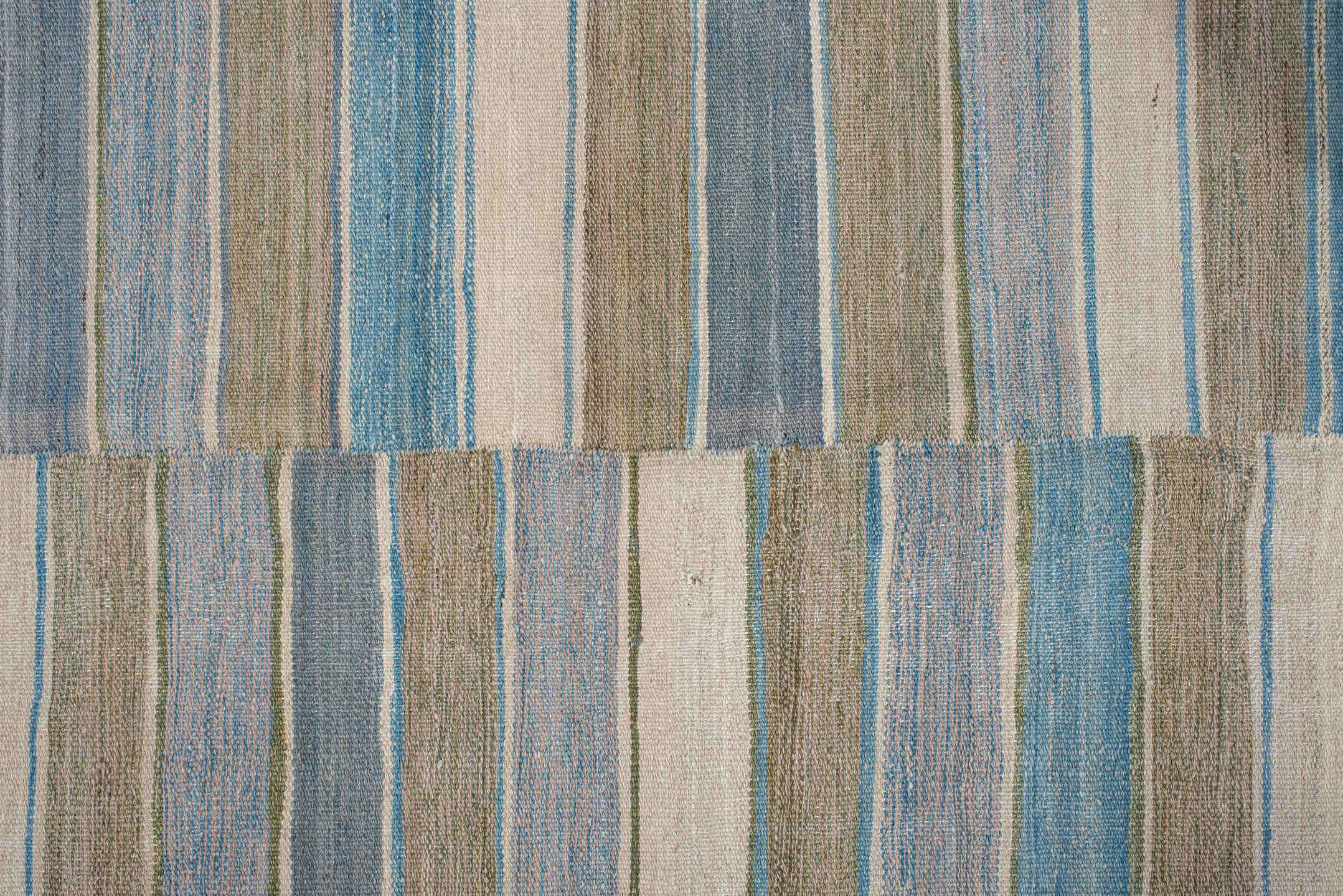 3' x 9' one-of-a-kind handmade vintage Kilim runner rug. Color palette: blue, dark gray, gray, light gray, off-white, silver