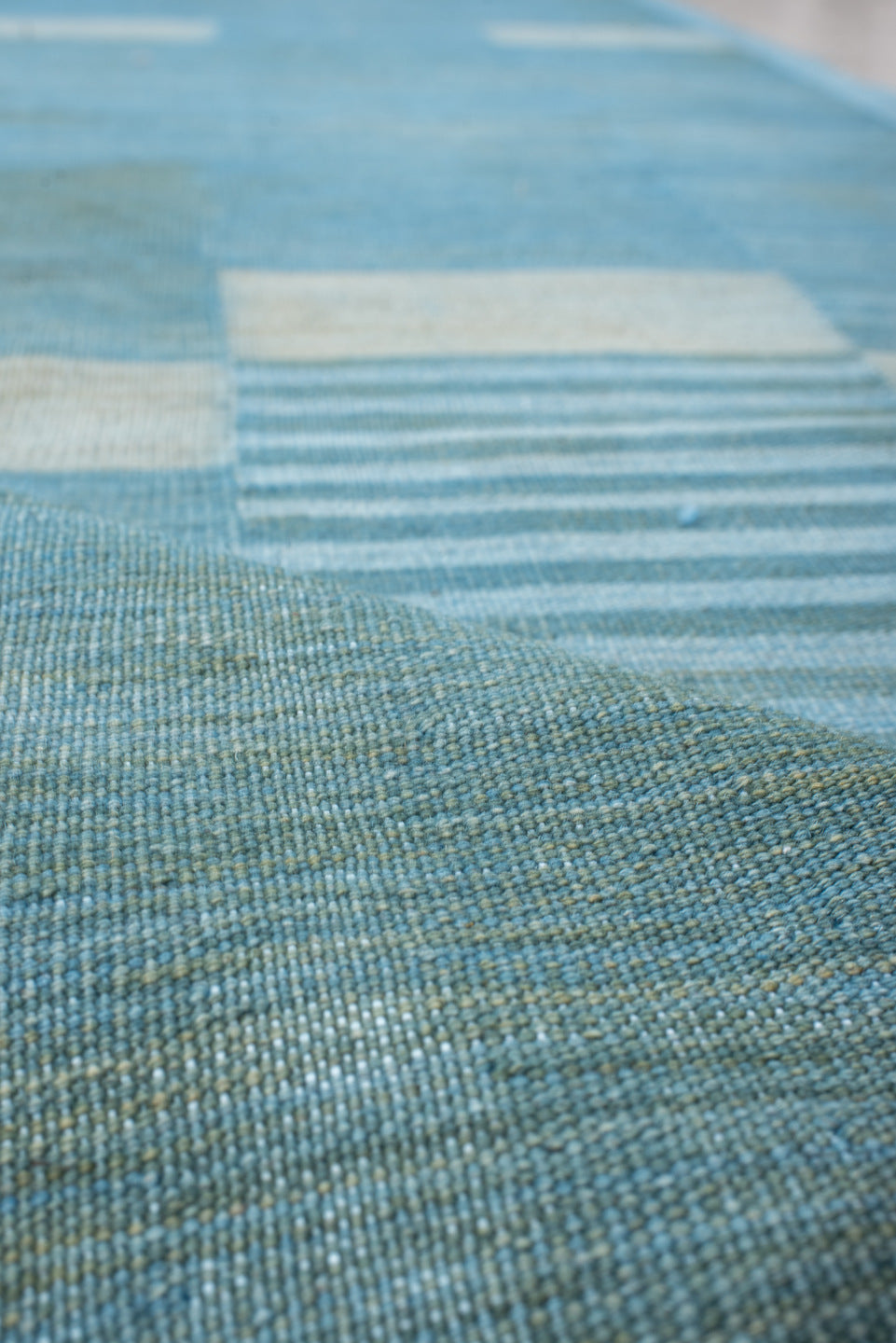 2' x 10' one-of-a-kind handmade vintage Kilim runner rug. Color palette: sky blue, ivory, aqua, taupe, camel, light blue