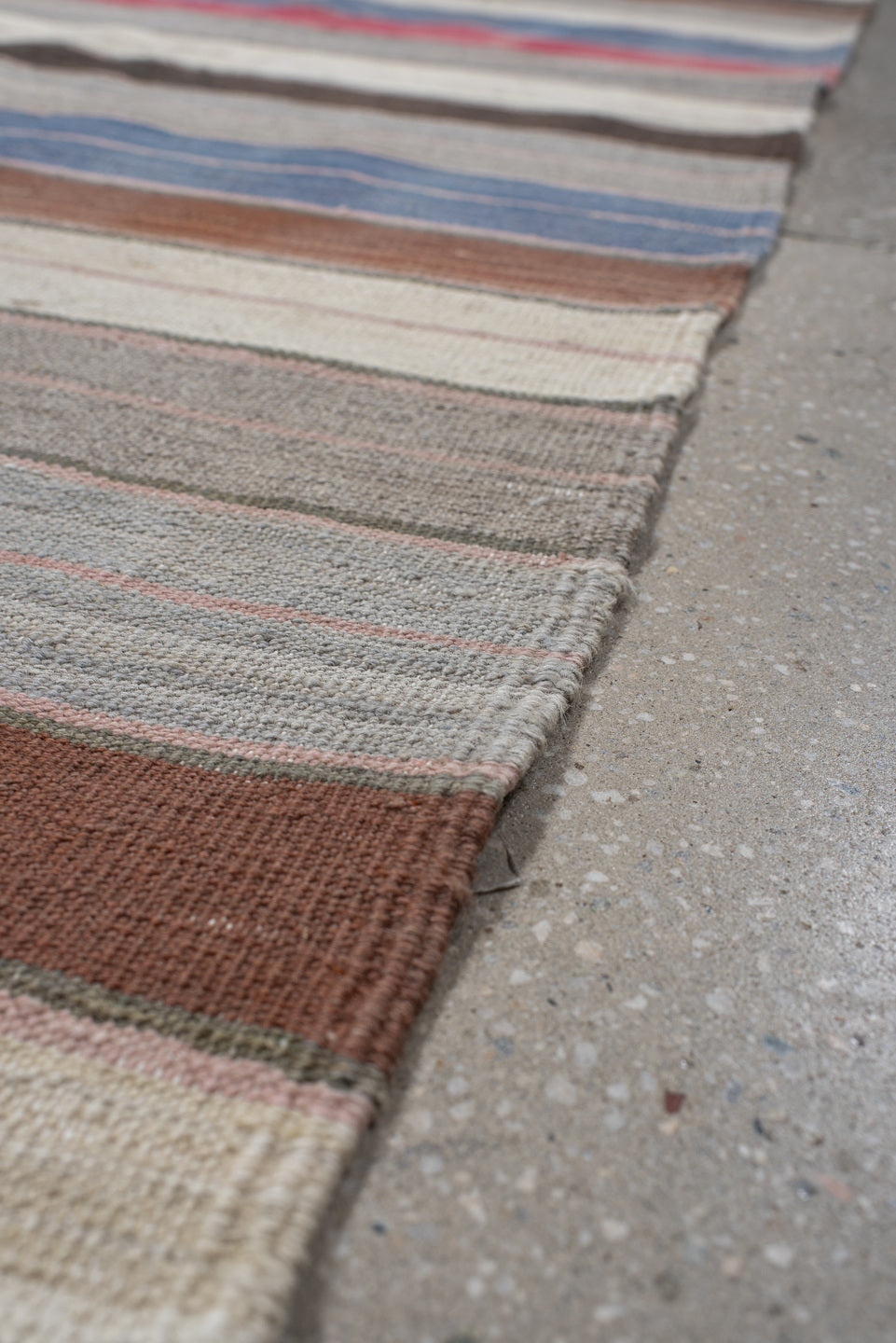 2' x 16' one-of-a-kind handmade vintage Kilim runner rug. Color palette: ivory, gray, blue, brown, taupe, rose, charcoal