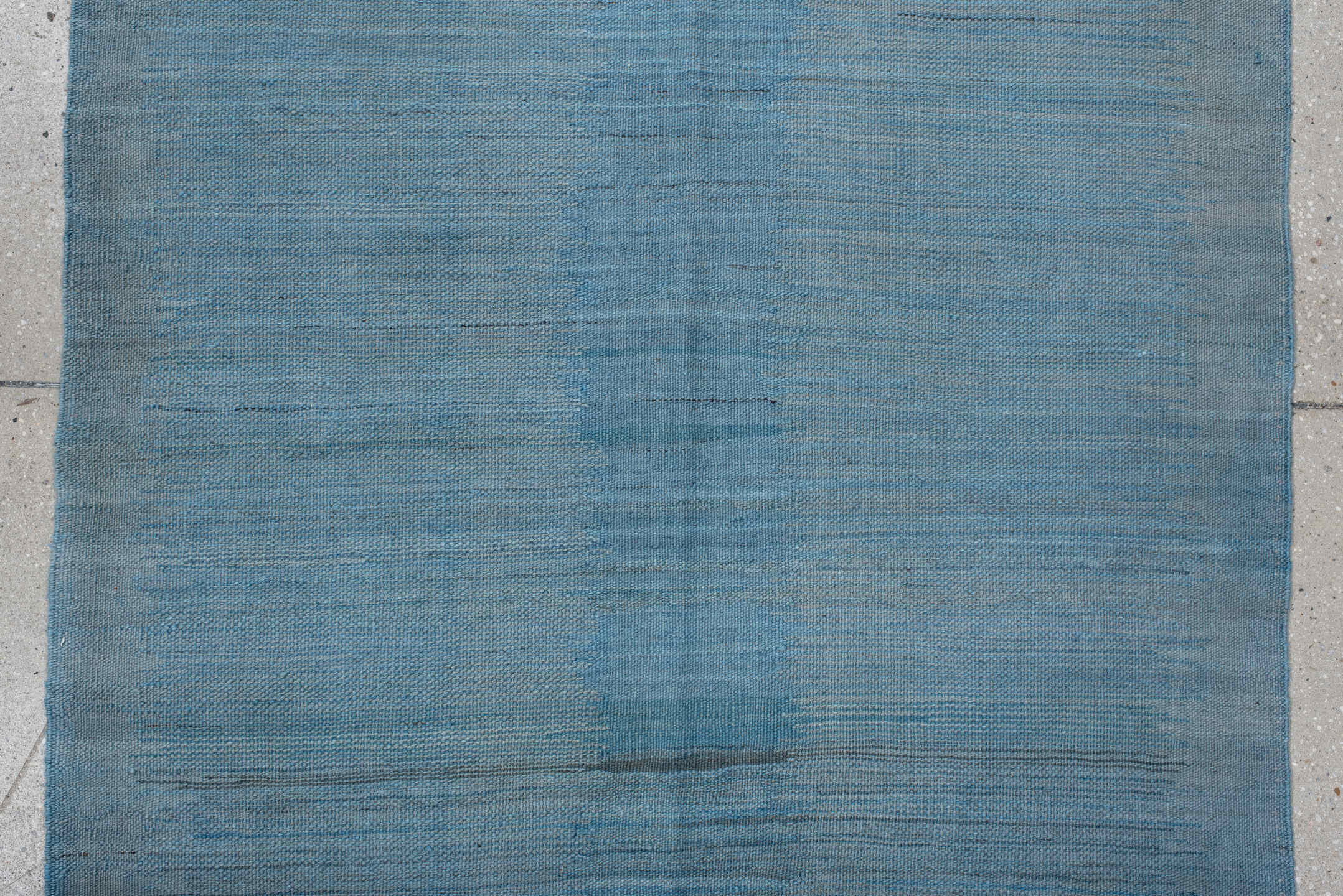 3' x 19' one-of-a-kind handmade vintage Kilim runner rug. Color palette: sky blue, slate, steel blue, light blue, gray, blue