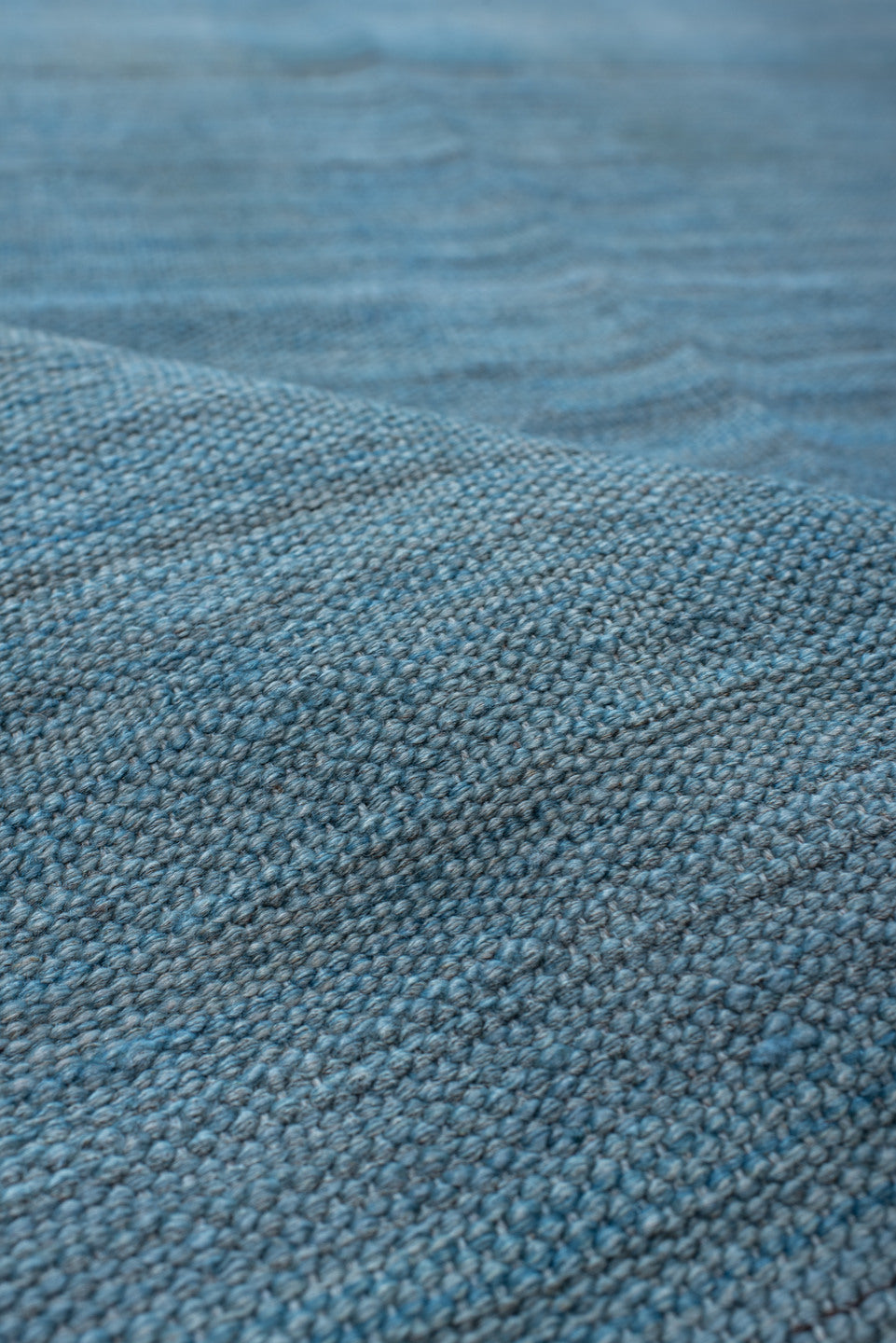 3' x 19' one-of-a-kind handmade vintage Kilim runner rug. Color palette: sky blue, slate, steel blue, light blue, gray, blue