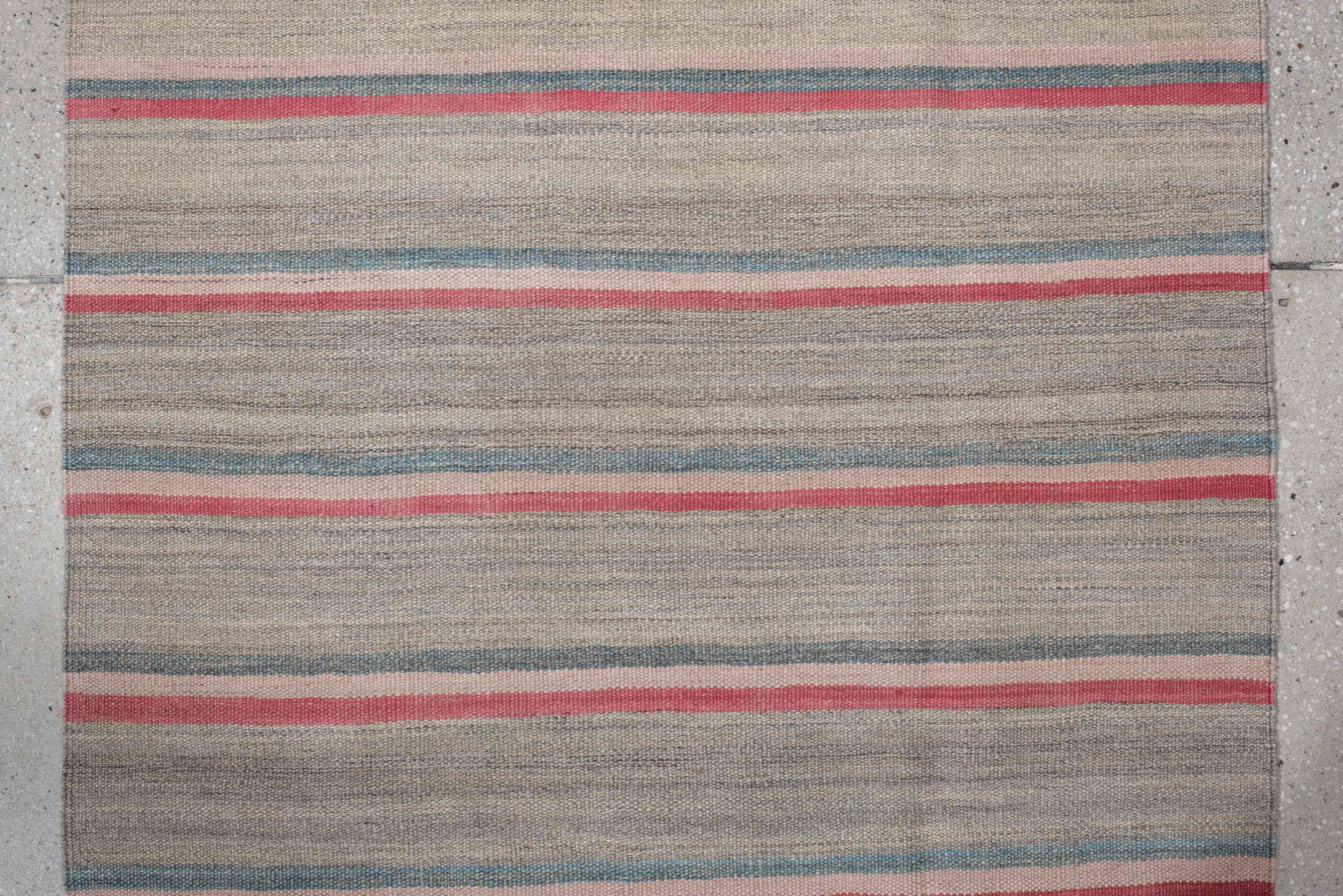 2' x 7' one-of-a-kind handmade vintage Kilim runner rug. Color palette: taupe, rose, ivory, teal, gray, beige, pink, red