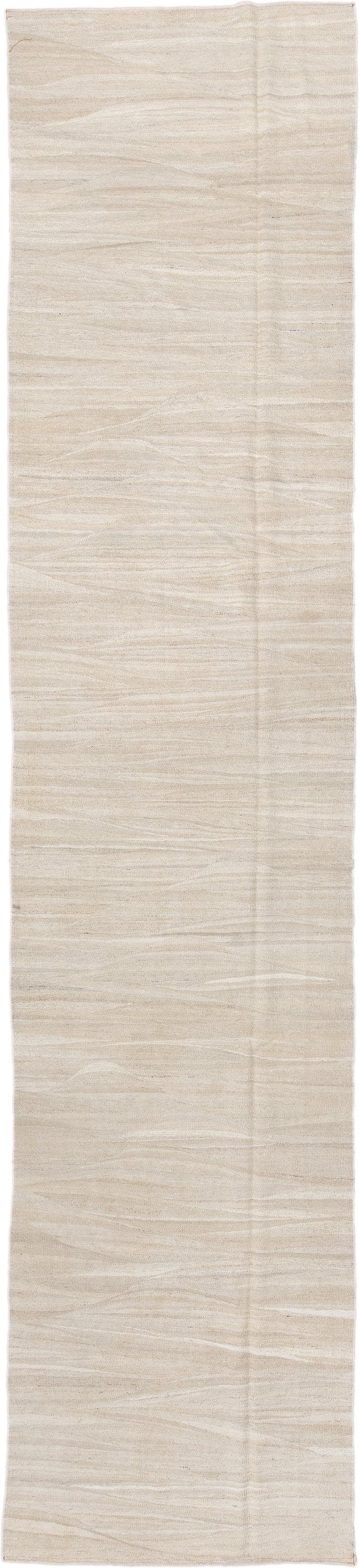 3' x 9' one-of-a-kind handmade vintage Kilim runner rug. Color palette: ivory, beige, cream, taupe, gray
