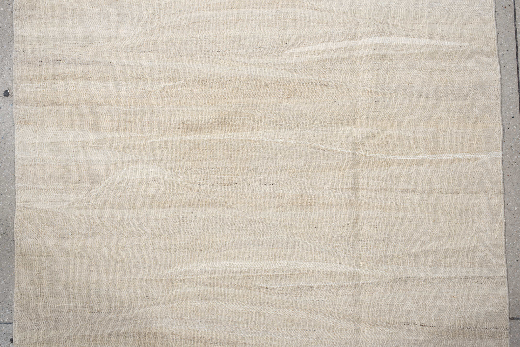 3' x 9' one-of-a-kind handmade vintage Kilim runner rug. Color palette: ivory, beige, cream, taupe, gray