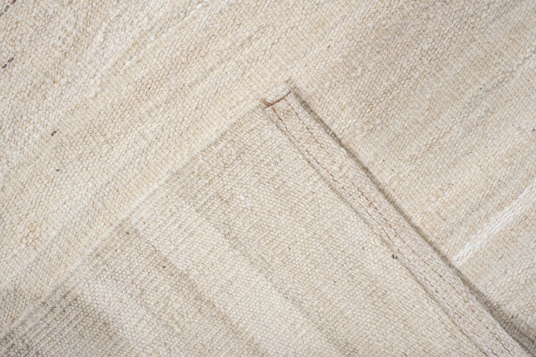 3' x 9' one-of-a-kind handmade vintage Kilim runner rug. Color palette: brown, gainsboro, gray, light gray, linen, off-white