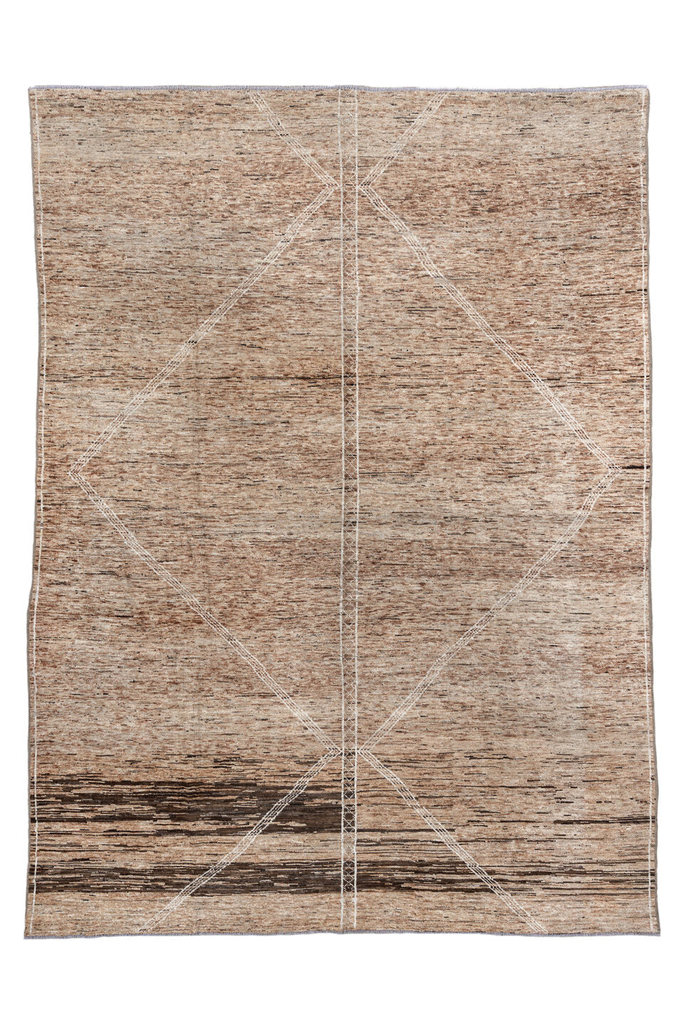 10' x 13' one-of-a-kind handmade vintage Tulu large size rug. Color palette: brown, gray, off-white, orange, pink