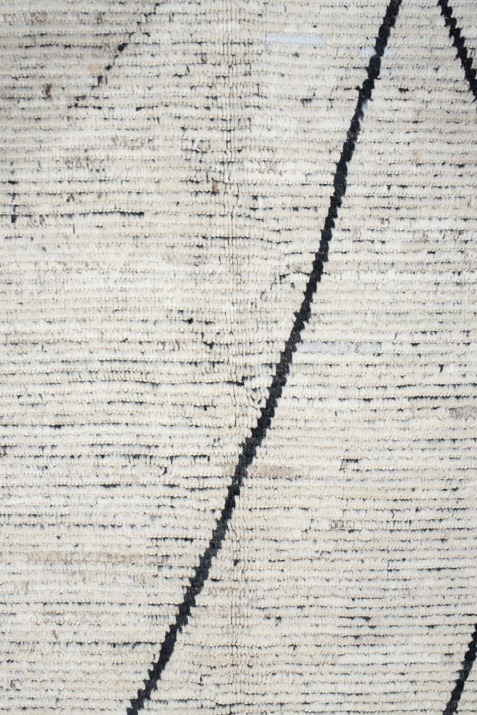 9' x 12' one-of-a-kind handmade vintage Tulu large size rug. Color palette: ivory, charcoal, black, cream, gray