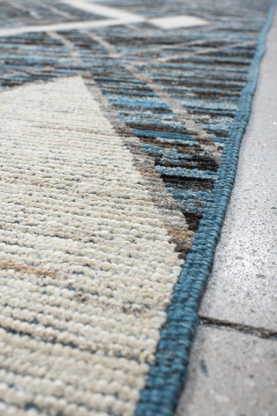 9' x 11' one-of-a-kind handmade vintage Tulu large size rug. Color palette: charcoal, ivory, turquoise, slate, sky_blue