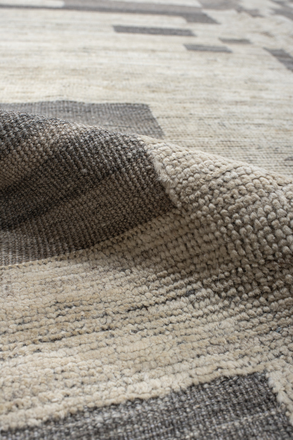 10' x 13' one-of-a-kind handmade vintage Tulu large size rug. Color palette: ivory, gray, taupe, beige