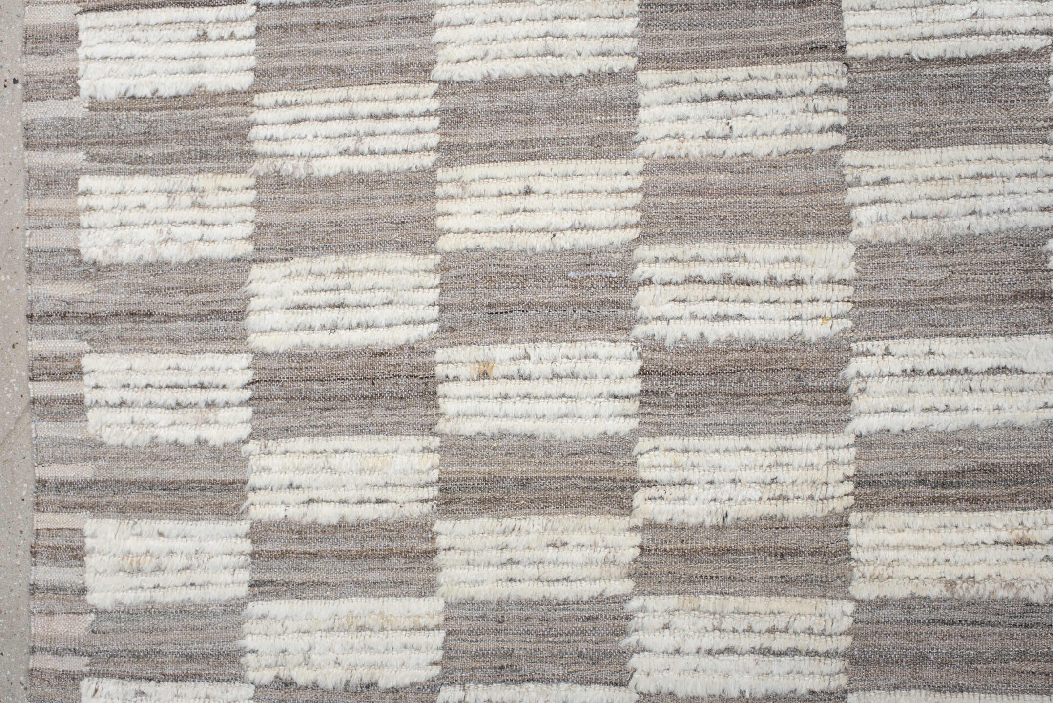 10' x 14' one-of-a-kind handmade vintage Tulu large size rug. Color palette: taupe, ivory, gray, cream, beige