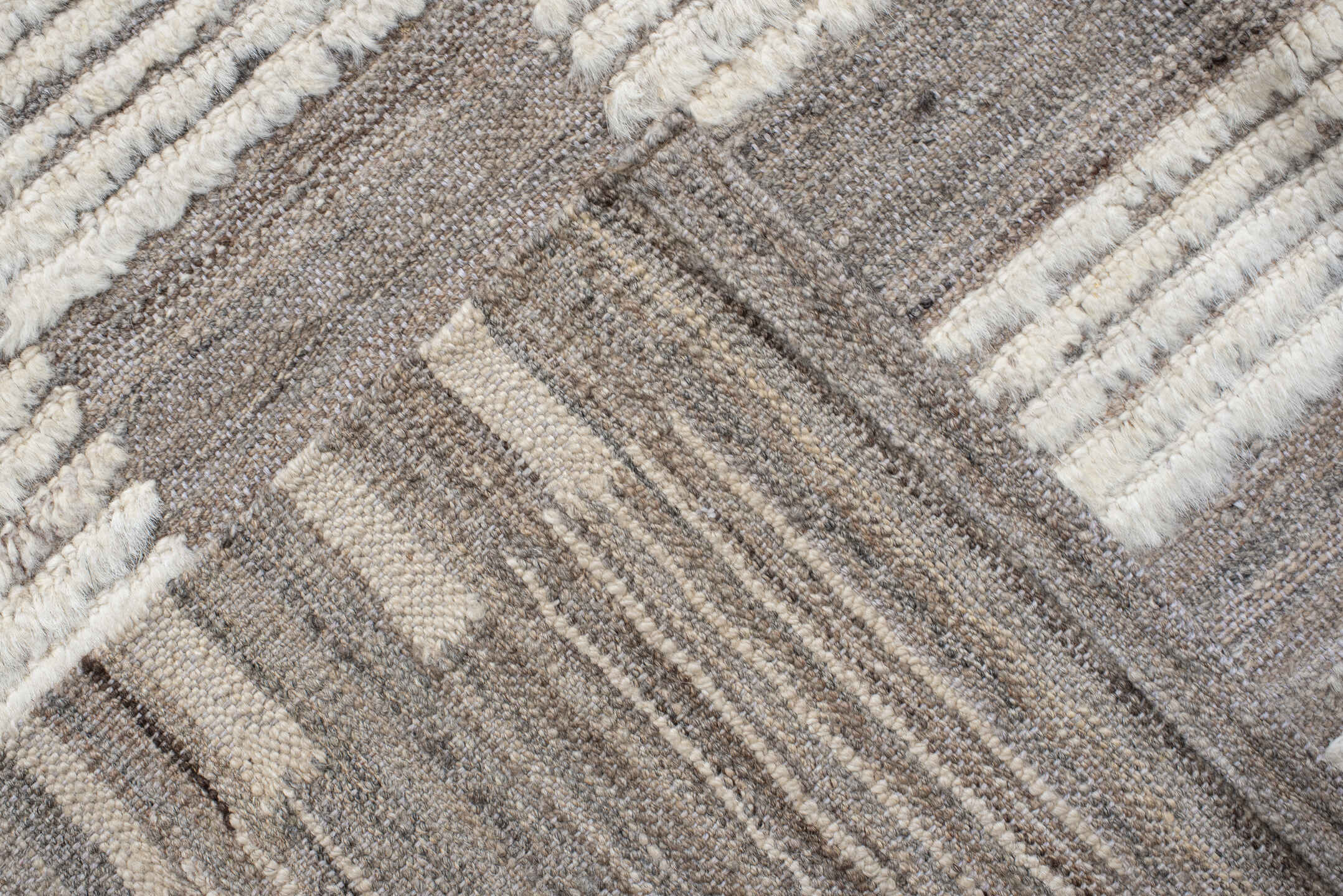10' x 14' one-of-a-kind handmade vintage Tulu large size rug. Color palette: taupe, ivory, gray, cream, beige