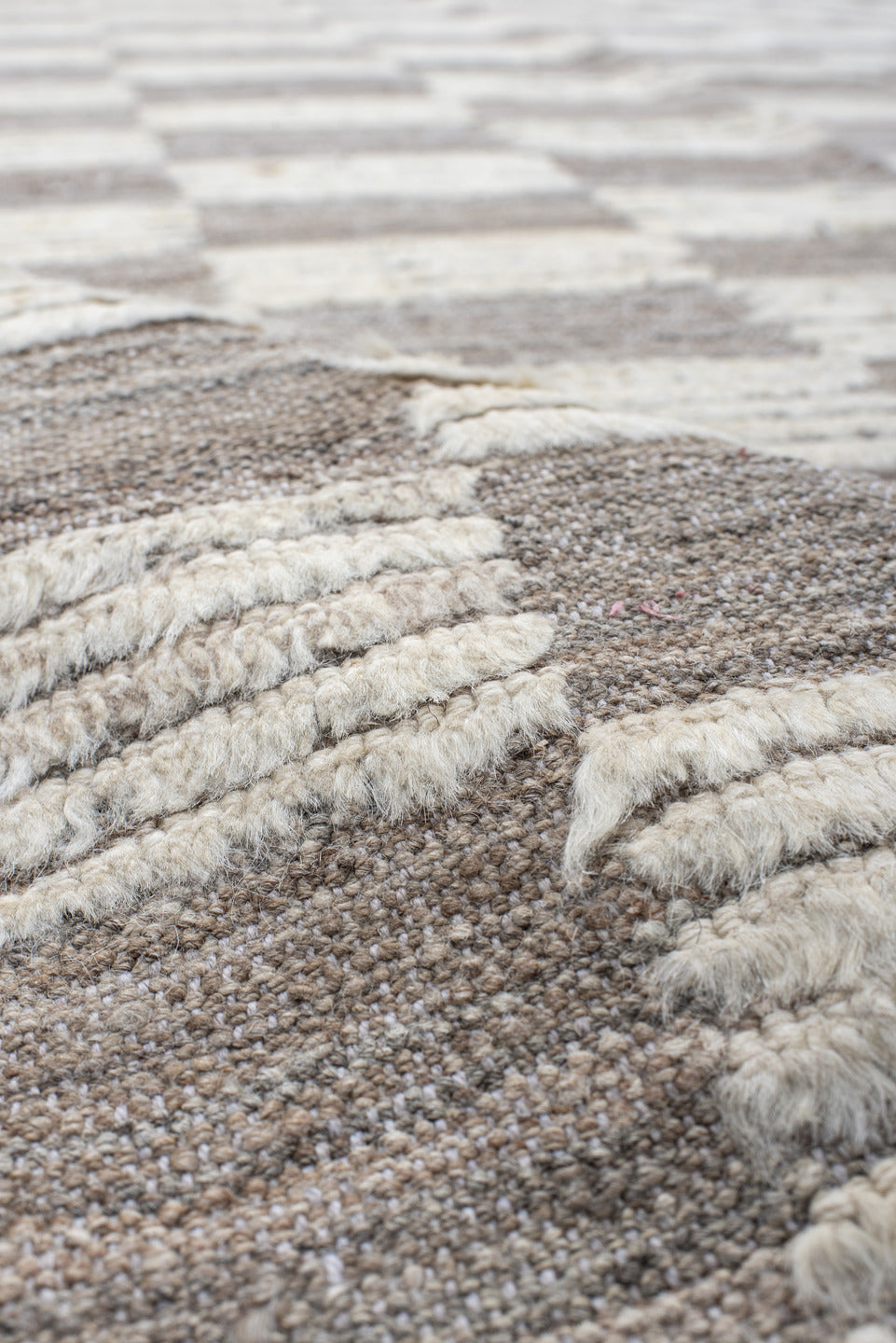 10' x 14' one-of-a-kind handmade vintage Tulu large size rug. Color palette: taupe, ivory, gray, cream, beige