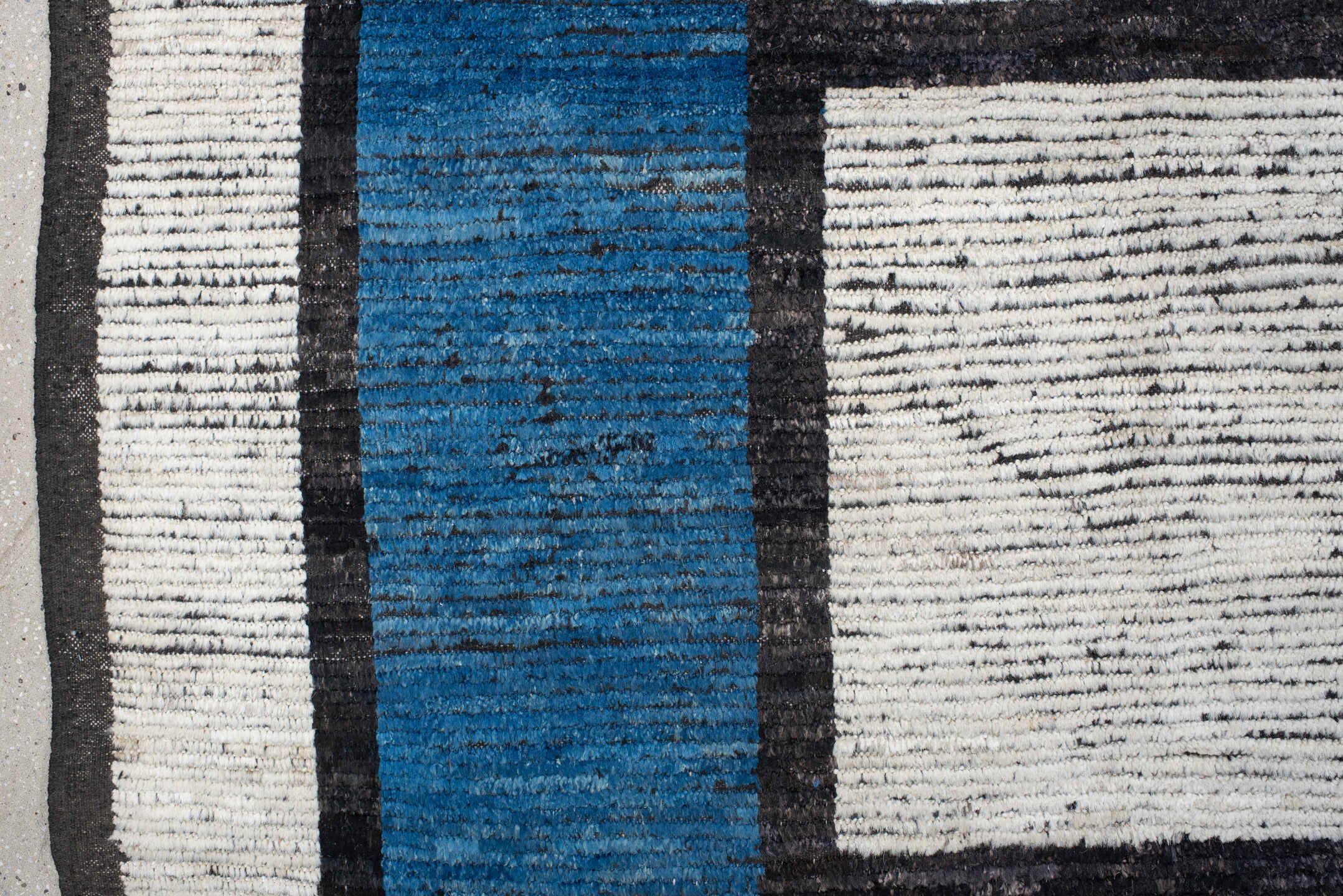 10' x 14' one-of-a-kind handmade vintage Tulu large size rug. Color palette: ivory, black, blue, red, yellow, gold