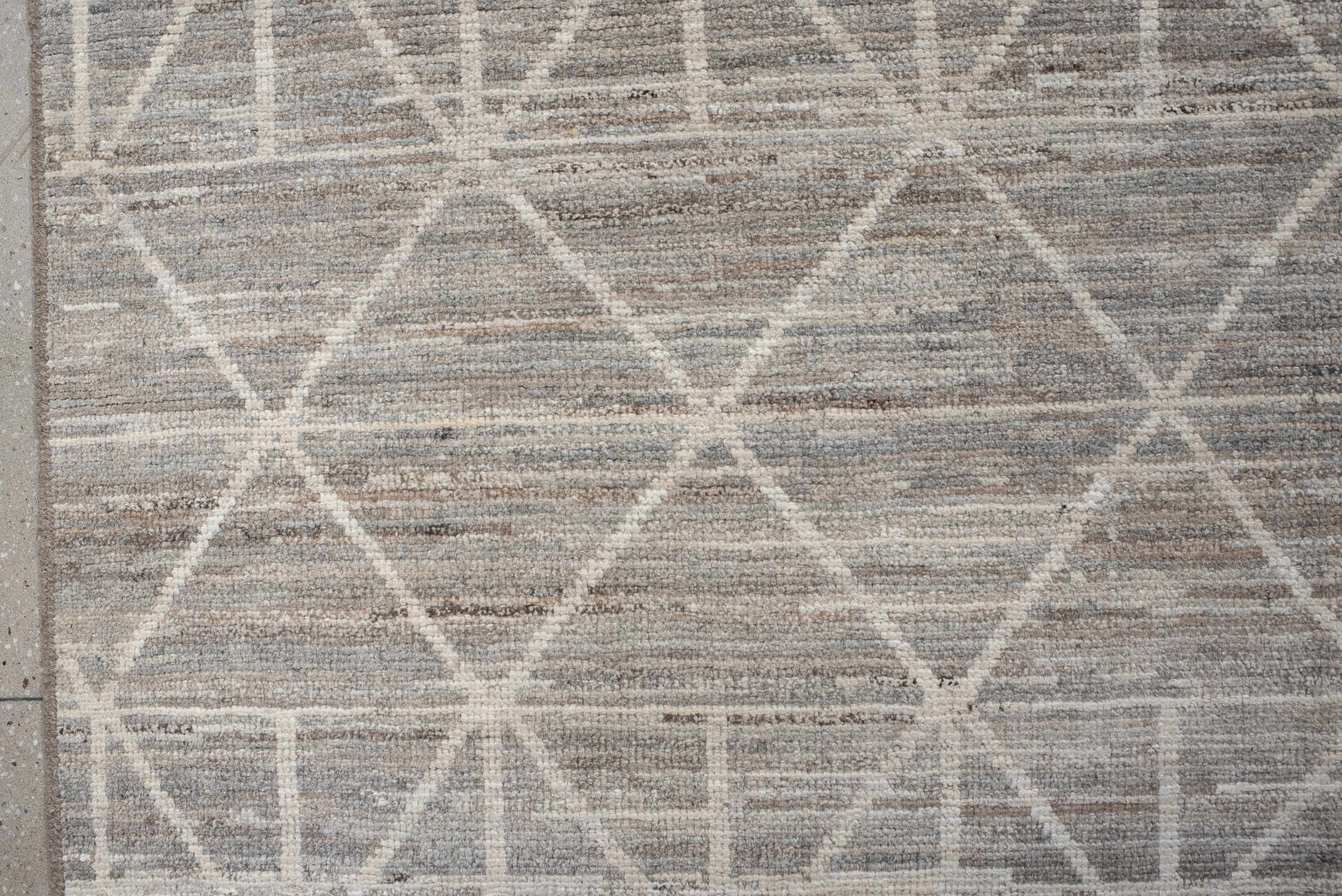 10' x 14' one-of-a-kind handmade vintage Tulu large size rug. Color palette: taupe, ivory, gray, cream, greige, beige