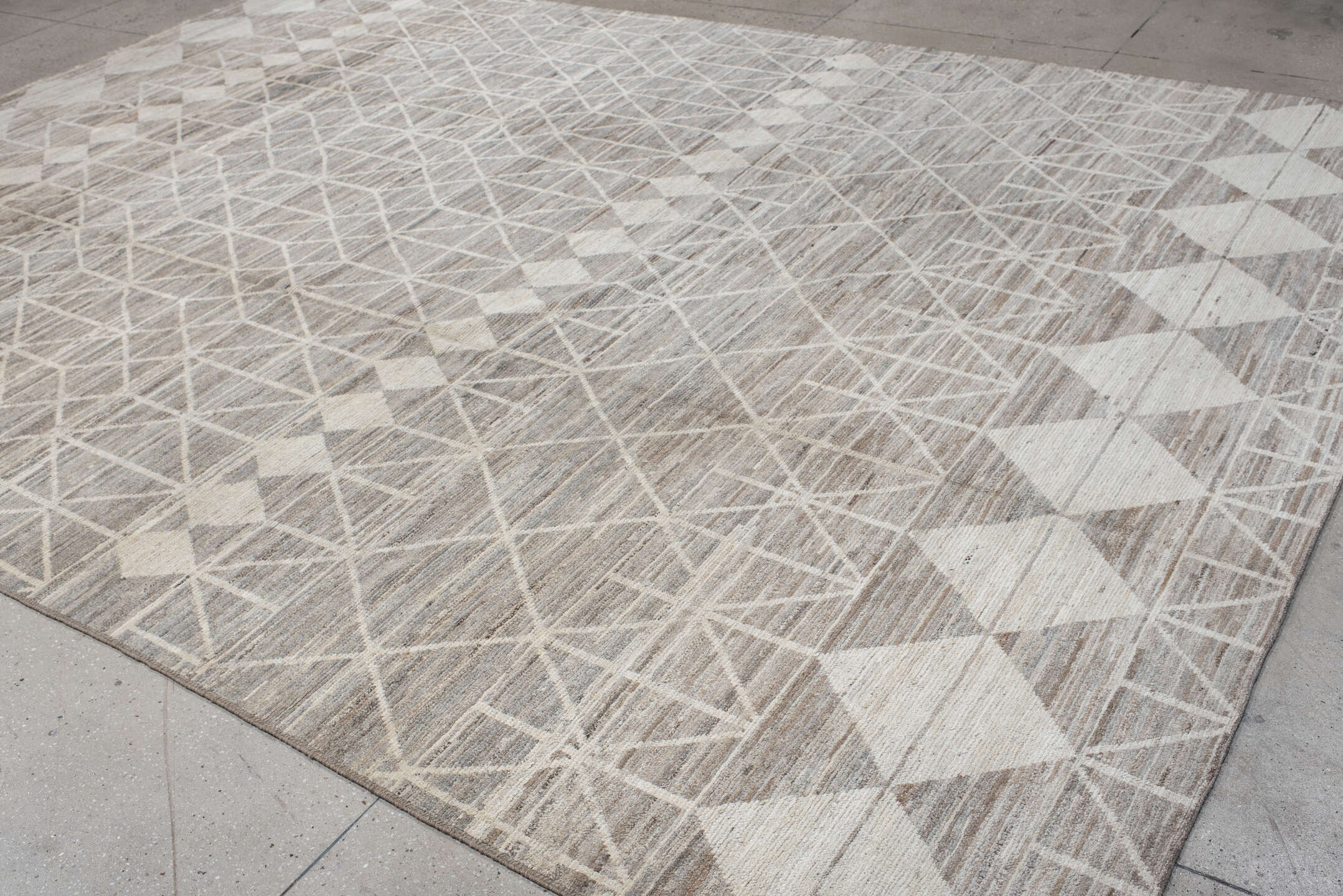 10' x 14' one-of-a-kind handmade vintage Tulu large size rug. Color palette: taupe, ivory, gray, cream, greige, beige